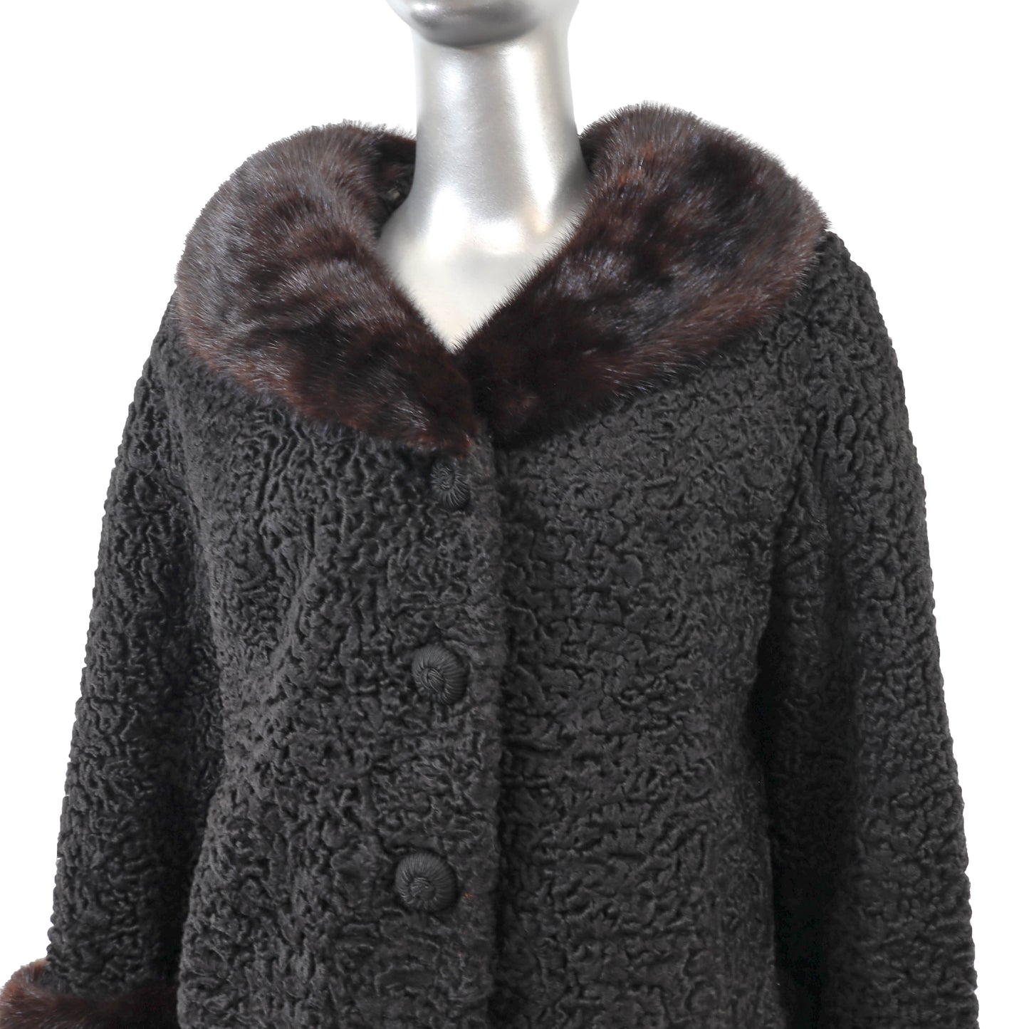 Macy's Black Persian Lamb Jacket with Mink Trim- Size M