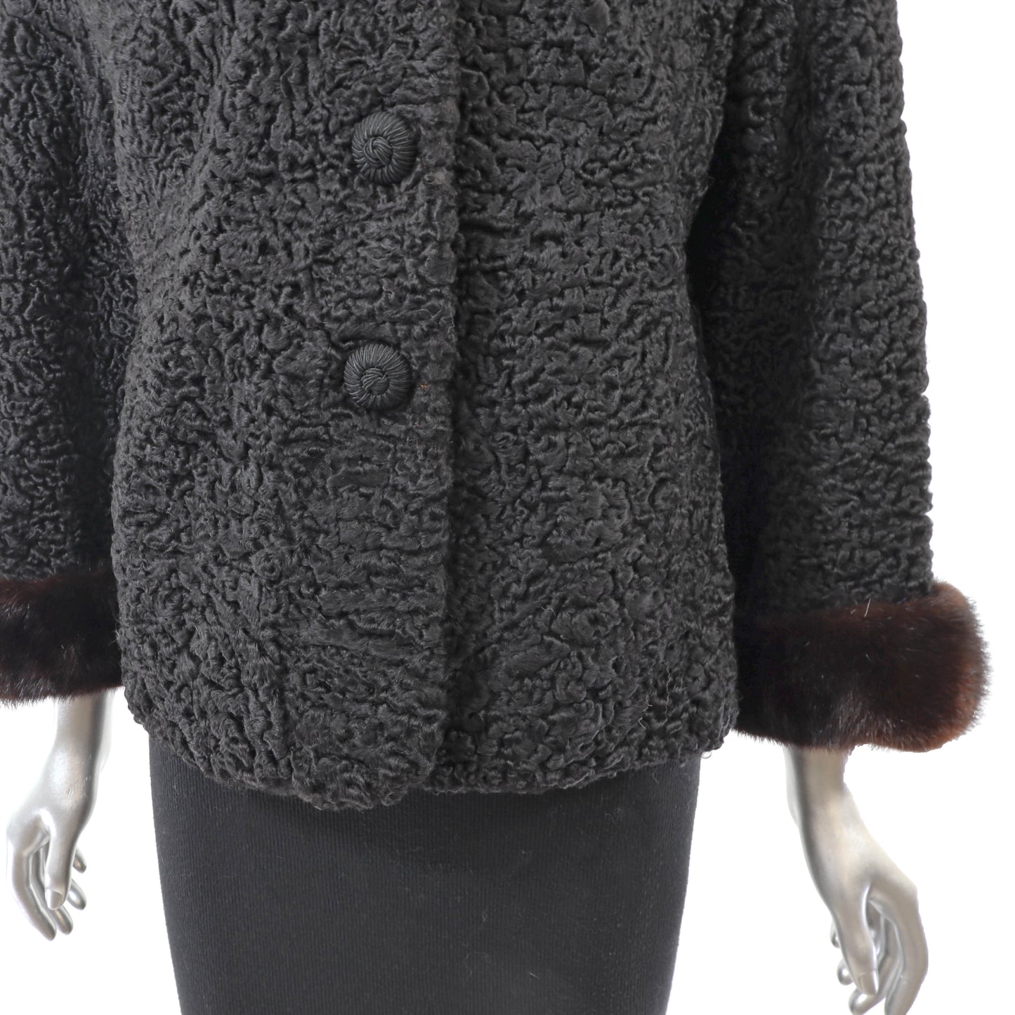 Macy's Black Persian Lamb Jacket with Mink Trim- Size M