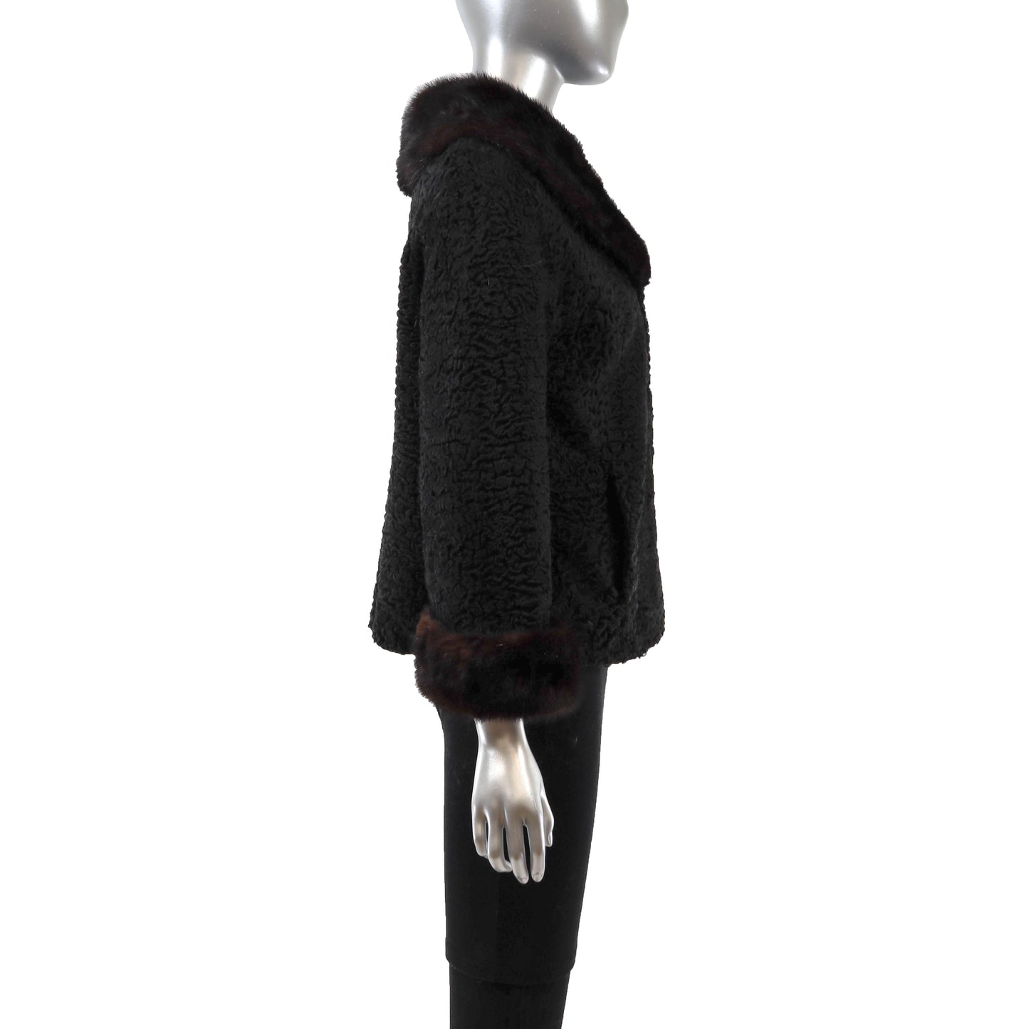 Macy's Black Persian Lamb Jacket with Mink Trim- Size M