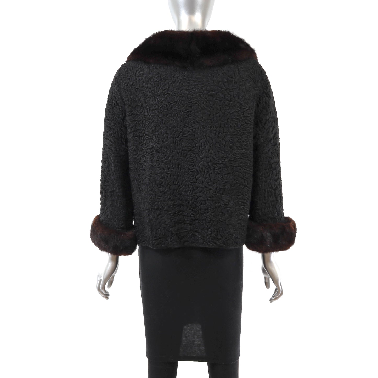 Macy's Black Persian Lamb Jacket with Mink Trim- Size M