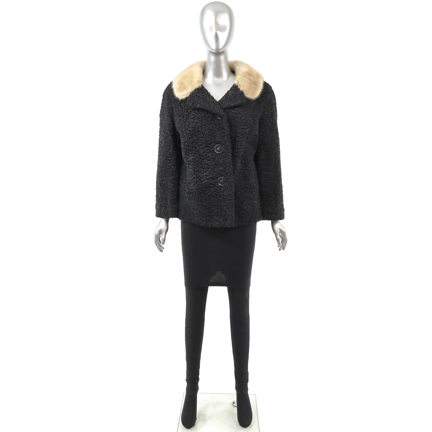 Black Lamb Jacket with Mink Collar- Size M