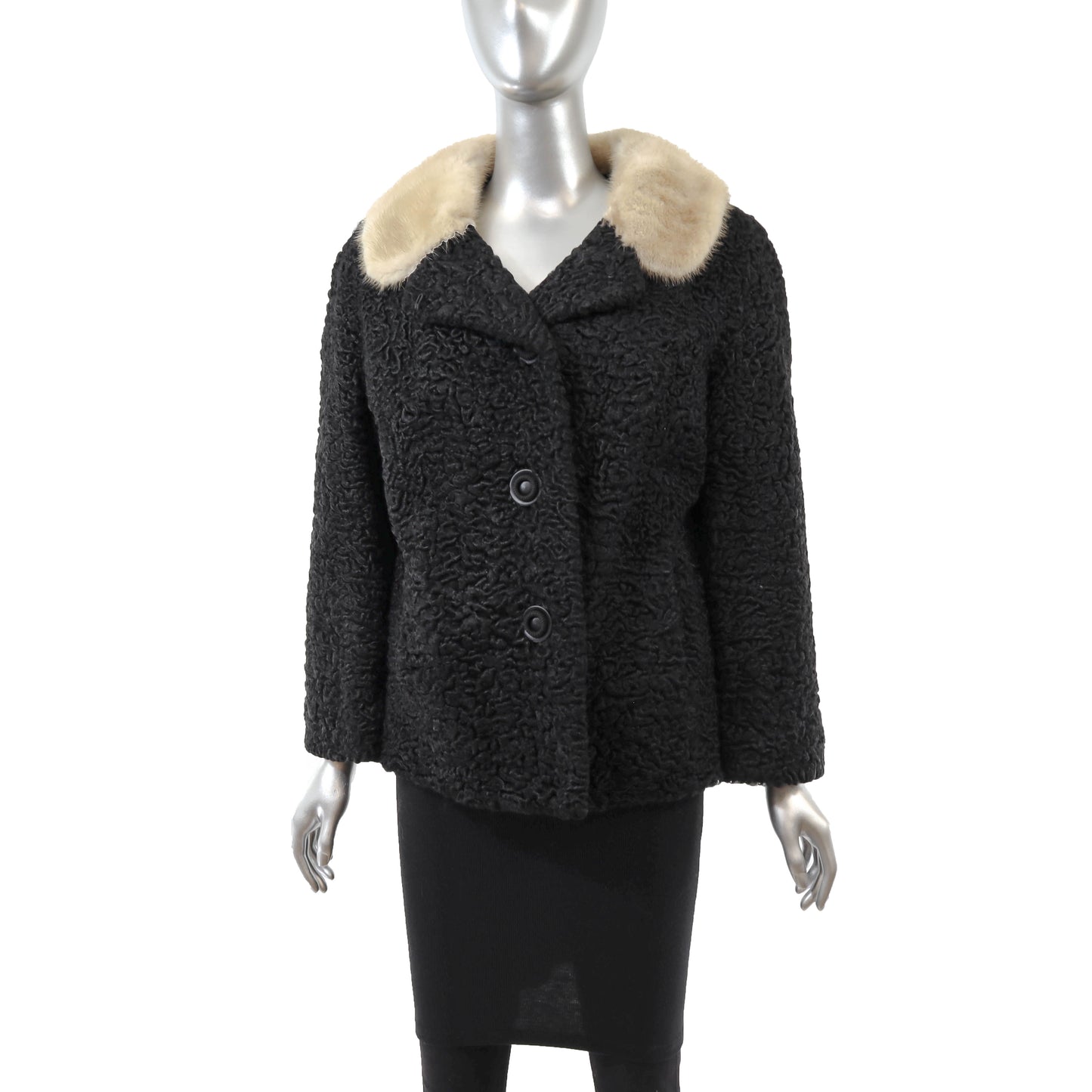 Black Lamb Jacket with Mink Collar- Size M