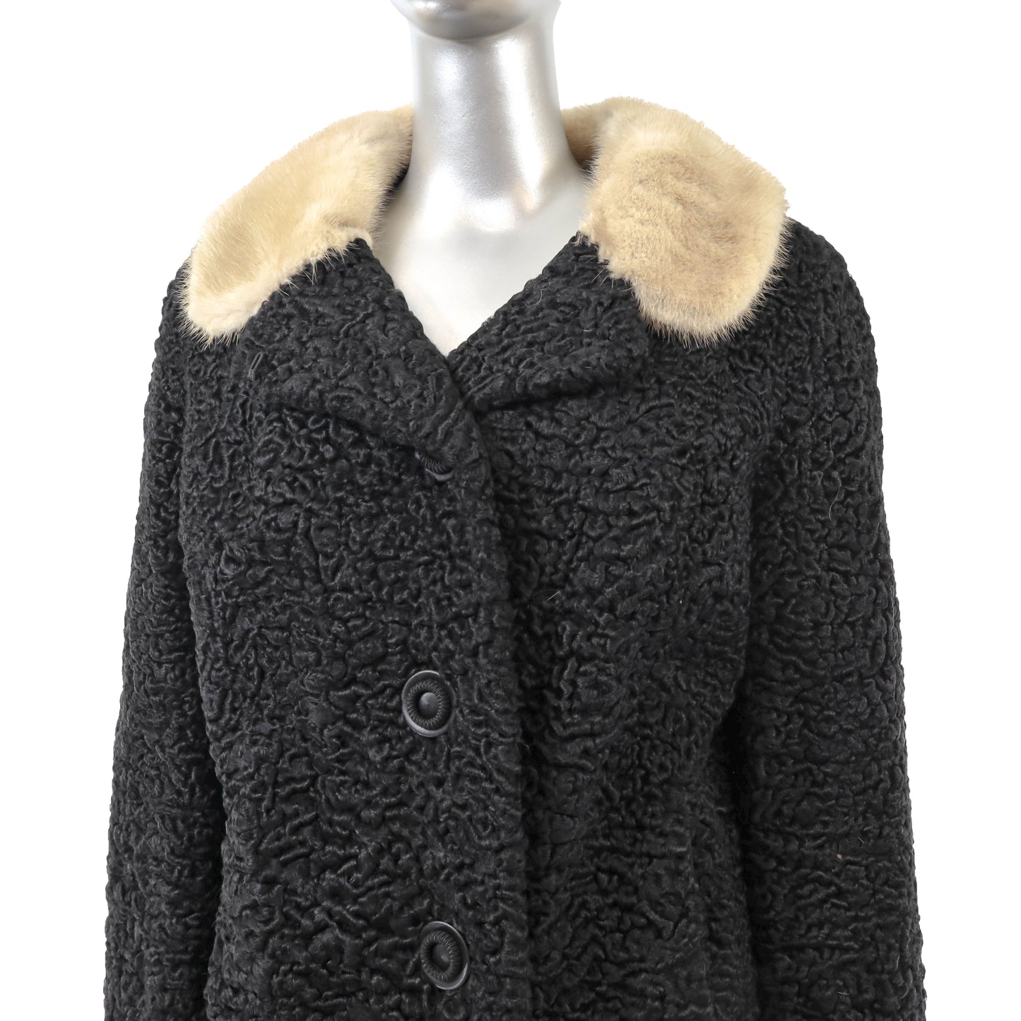 Black Lamb Jacket with Mink Collar- Size M
