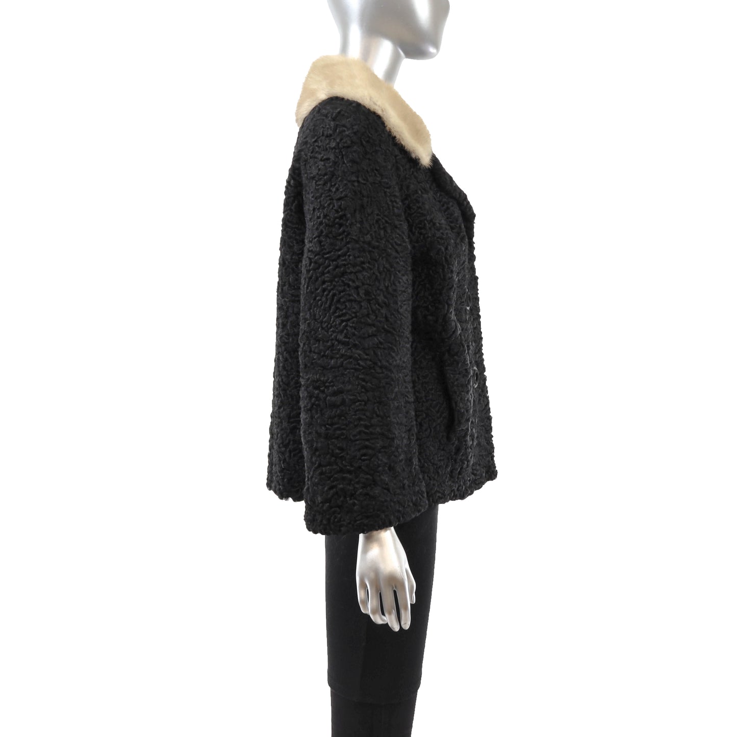 Black Lamb Jacket with Mink Collar- Size M