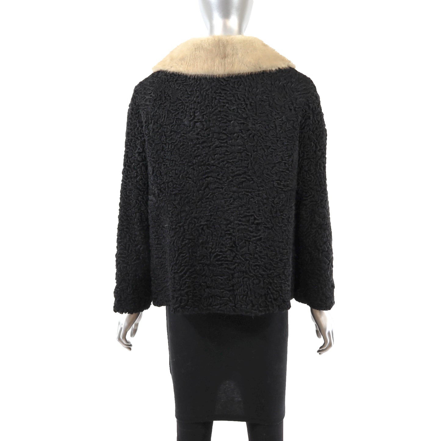 Black Lamb Jacket with Mink Collar- Size M