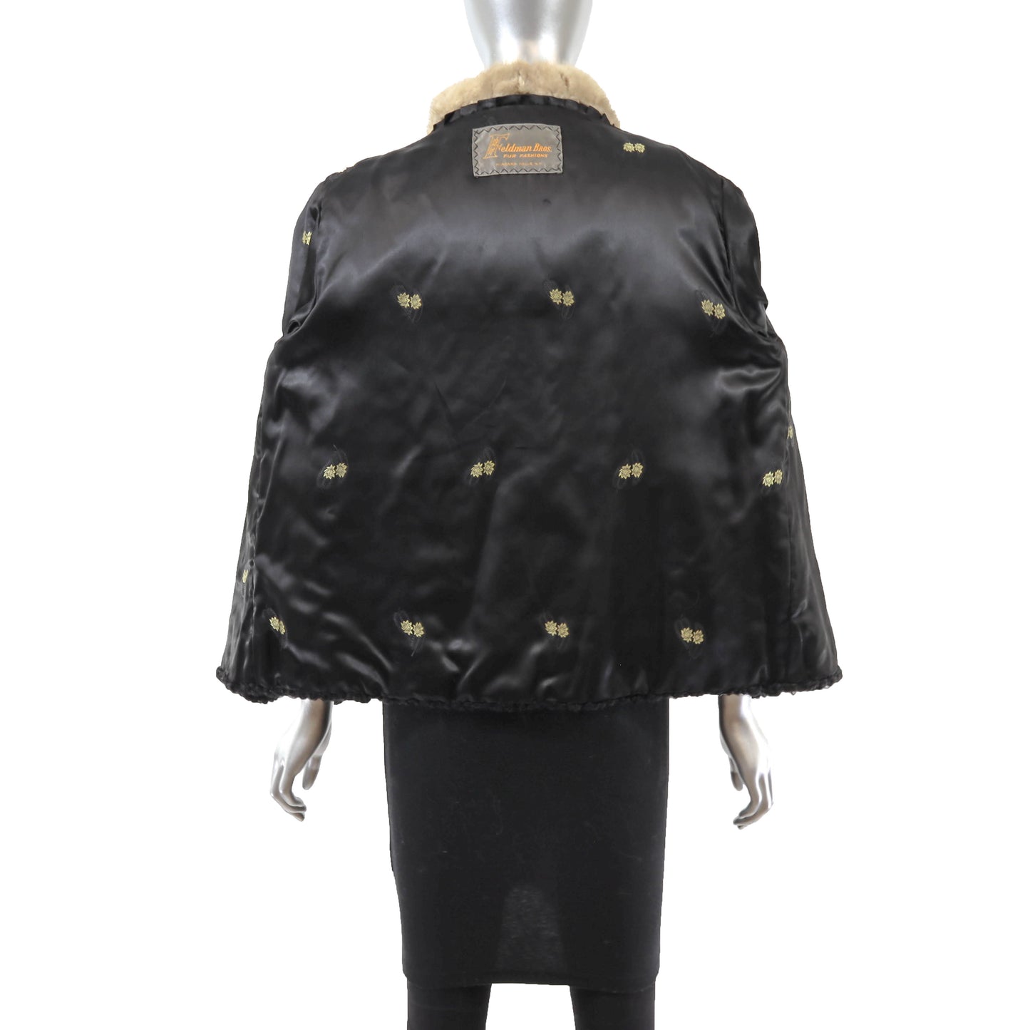 Black Lamb Jacket with Mink Collar- Size M