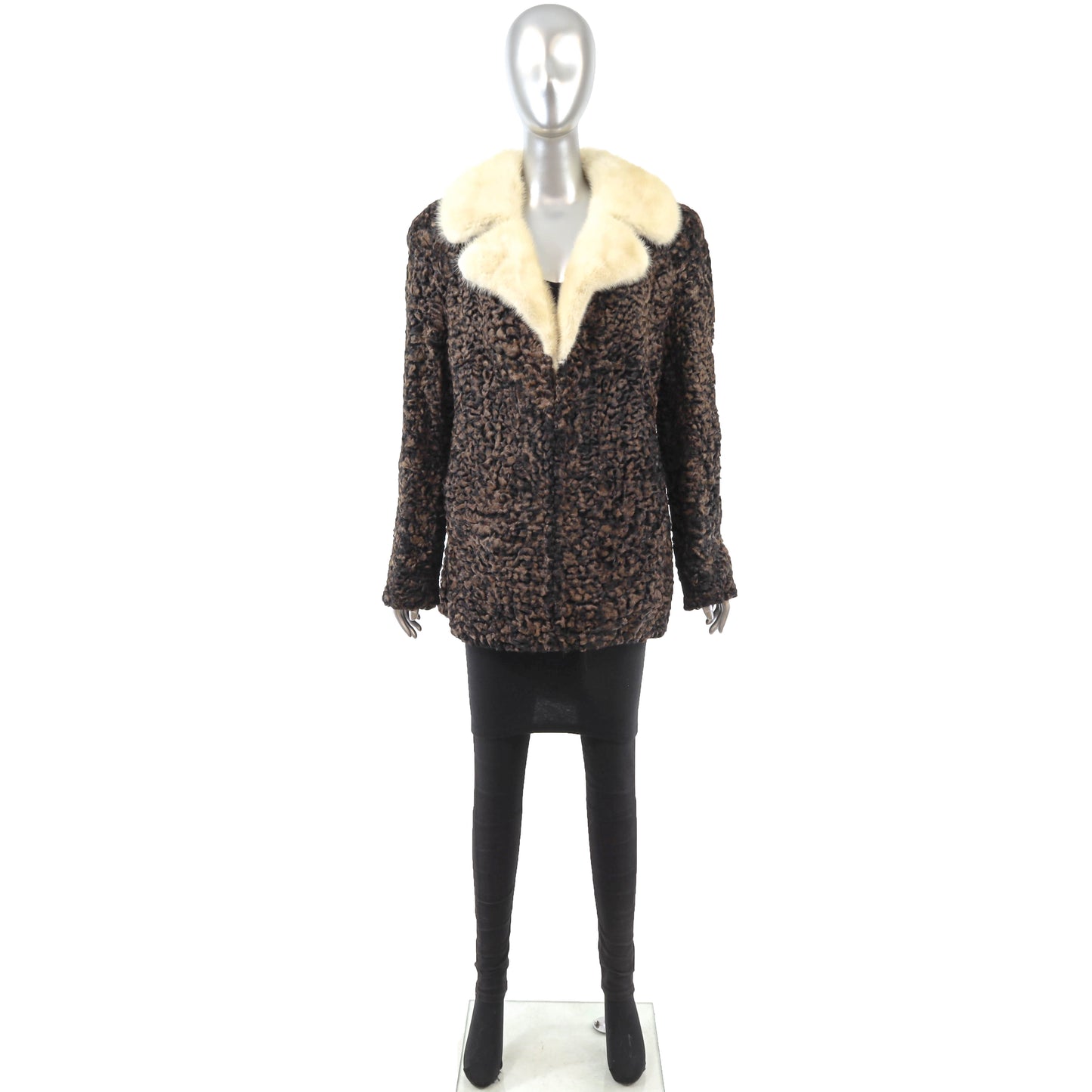 Brown Lamb Jacket with Mink Collar- Size M