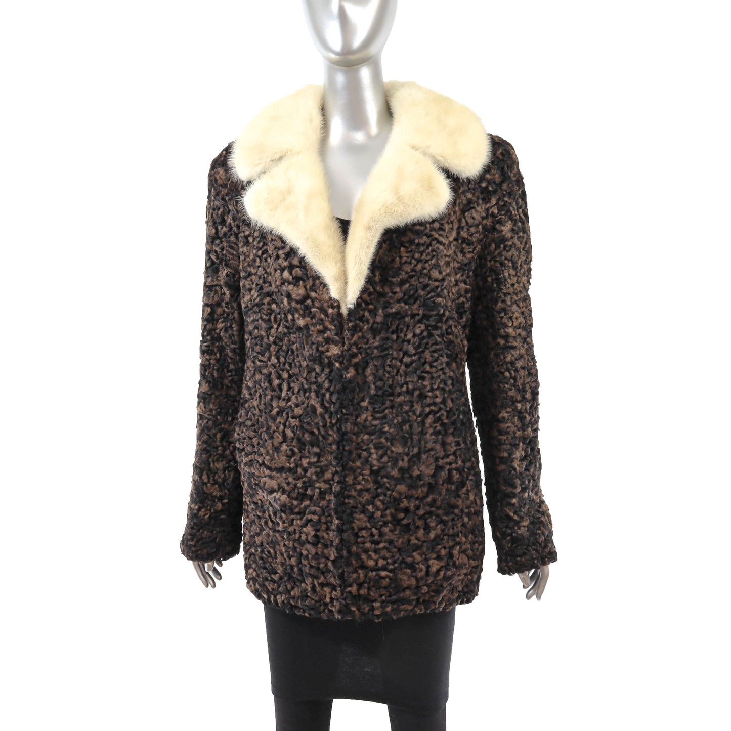 Brown Lamb Jacket with Mink Collar- Size M