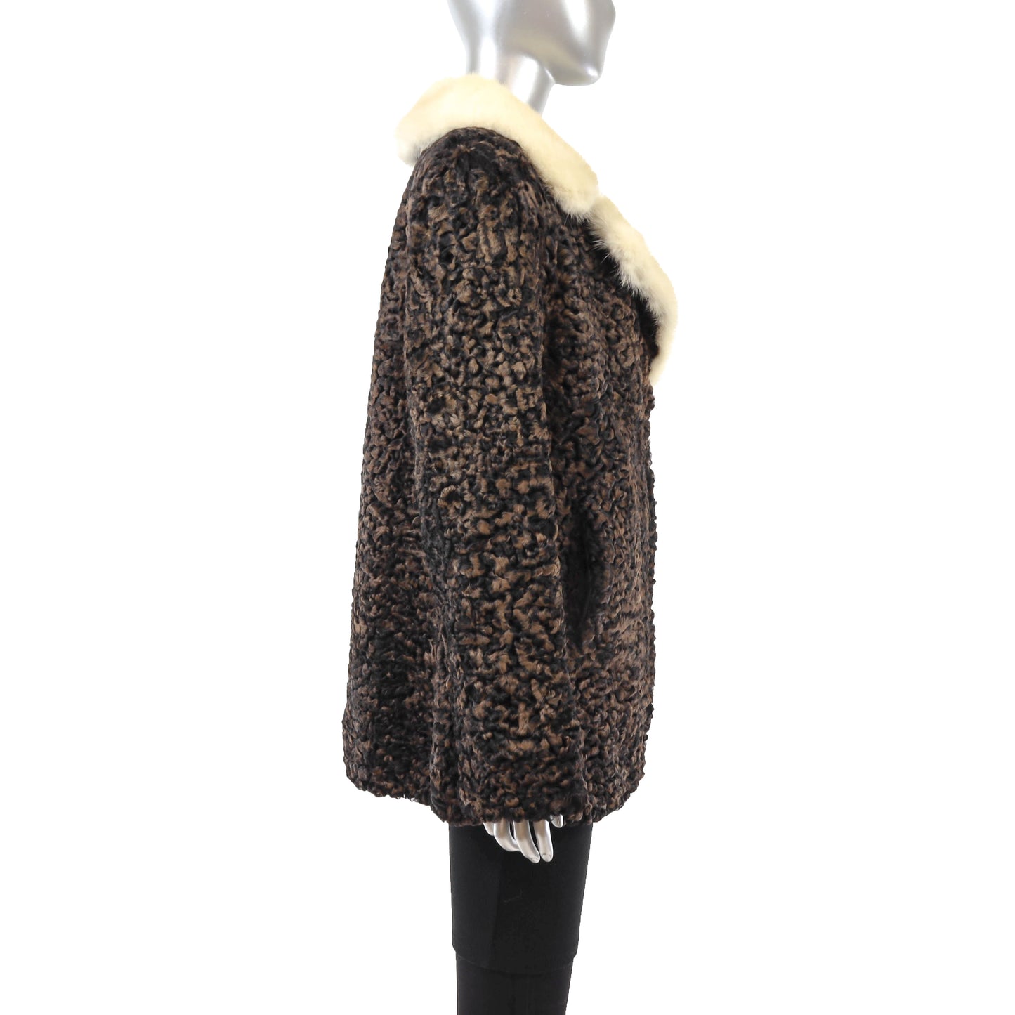 Brown Lamb Jacket with Mink Collar- Size M