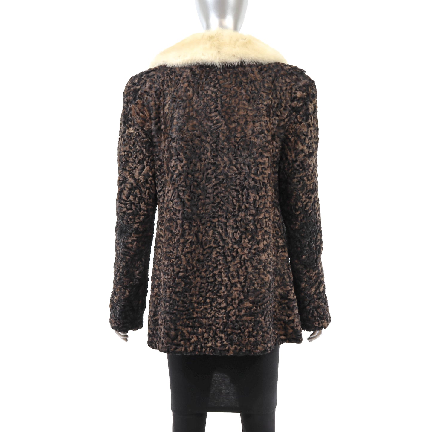 Brown Lamb Jacket with Mink Collar- Size M