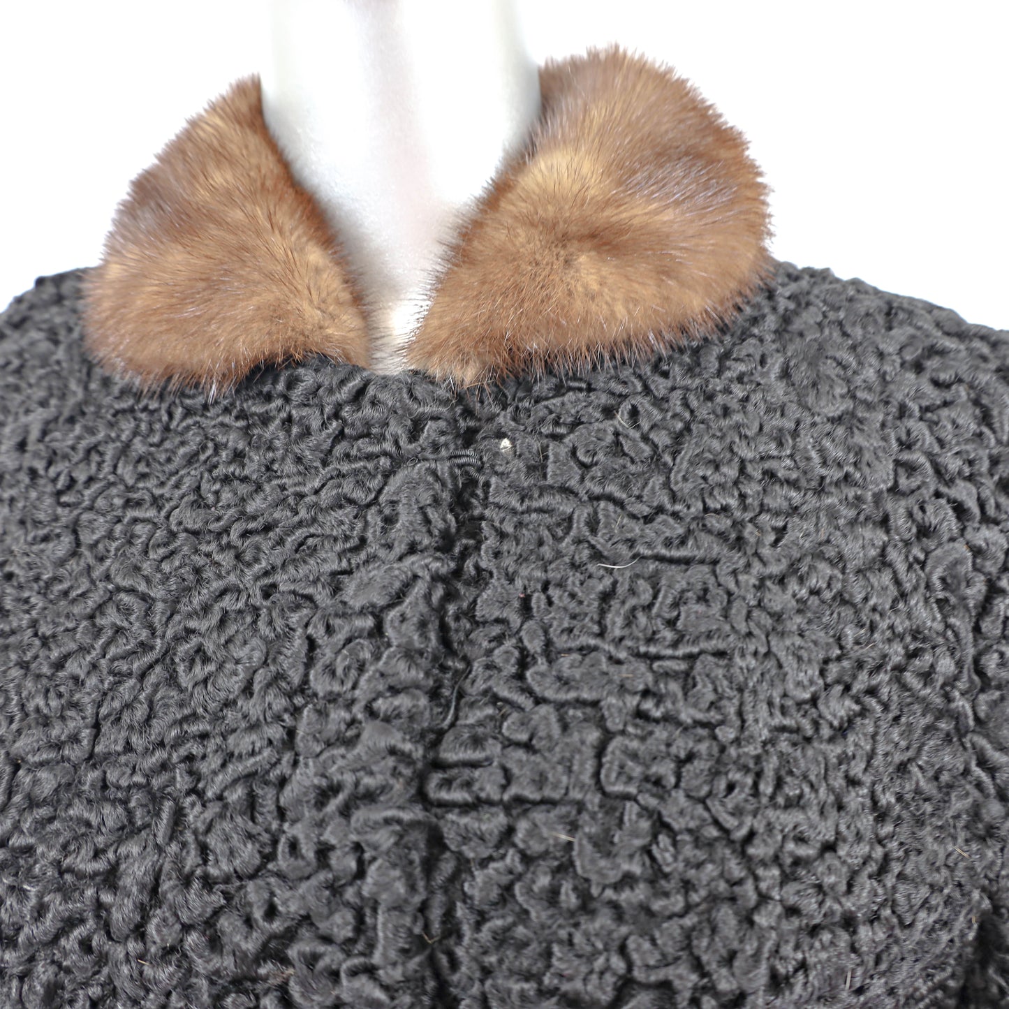 Persian Lamb 3/4 Coat with Mink Collar- Size L