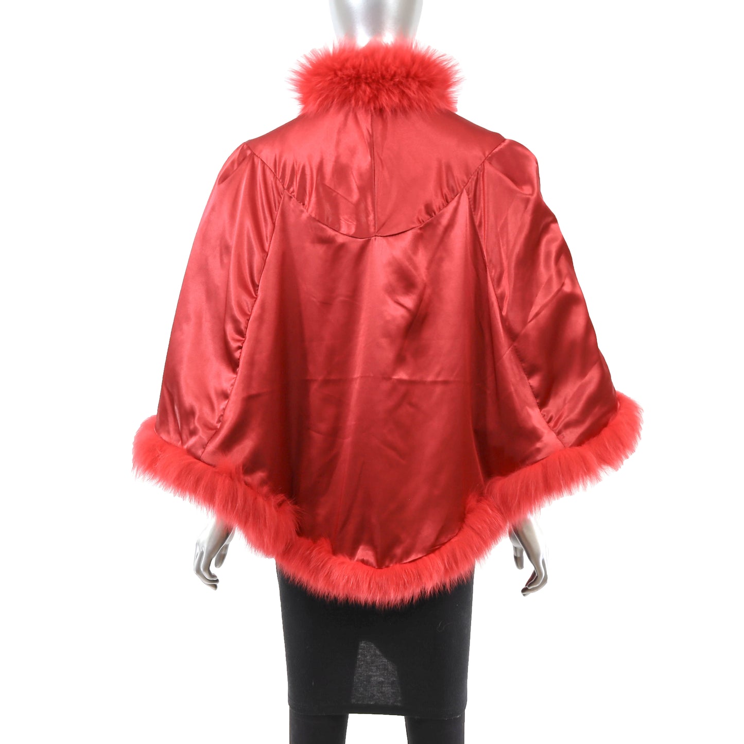 Red Leather Cape with Fox Trim- Size Free