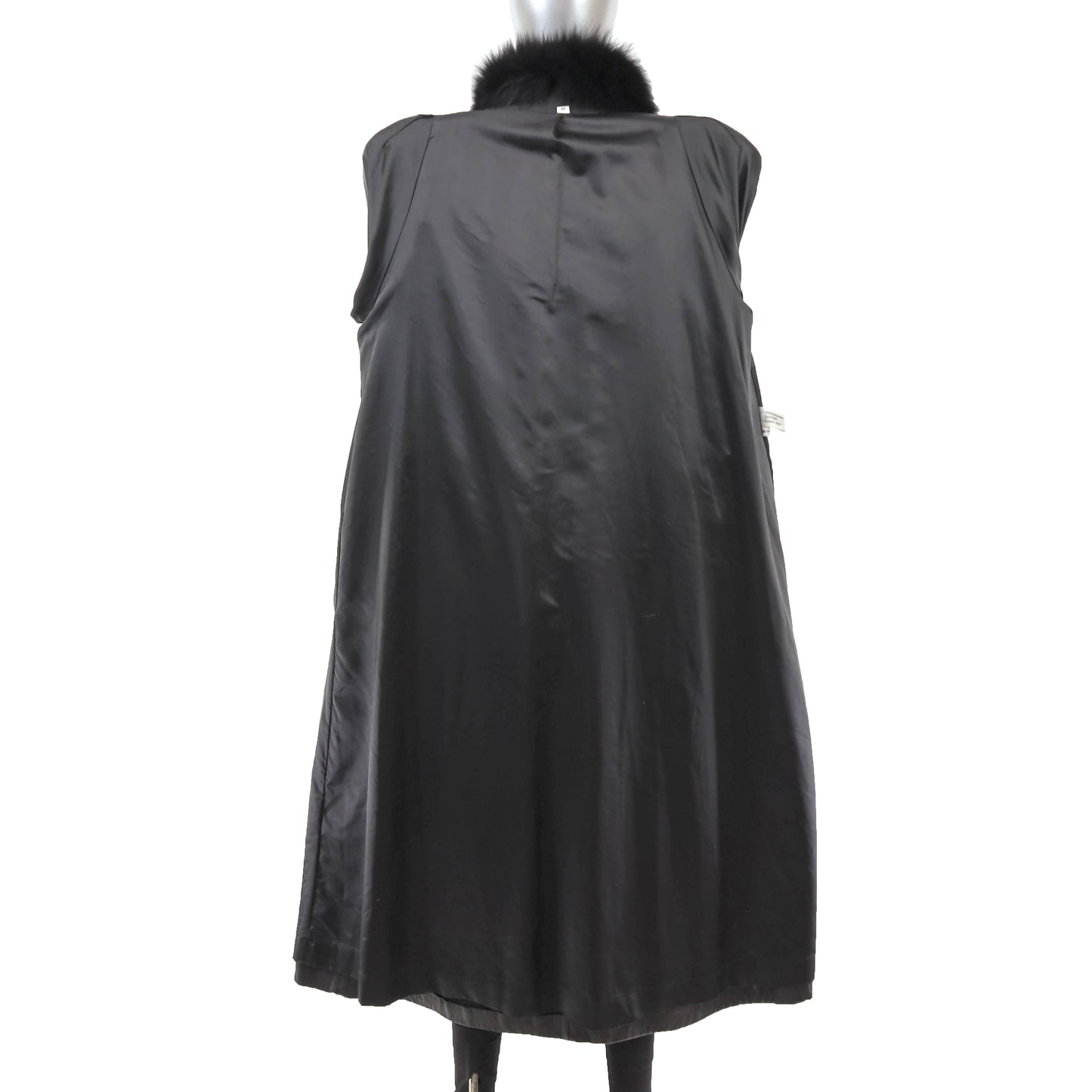 Black Leather Coat with Fox Tuxedo- Size M