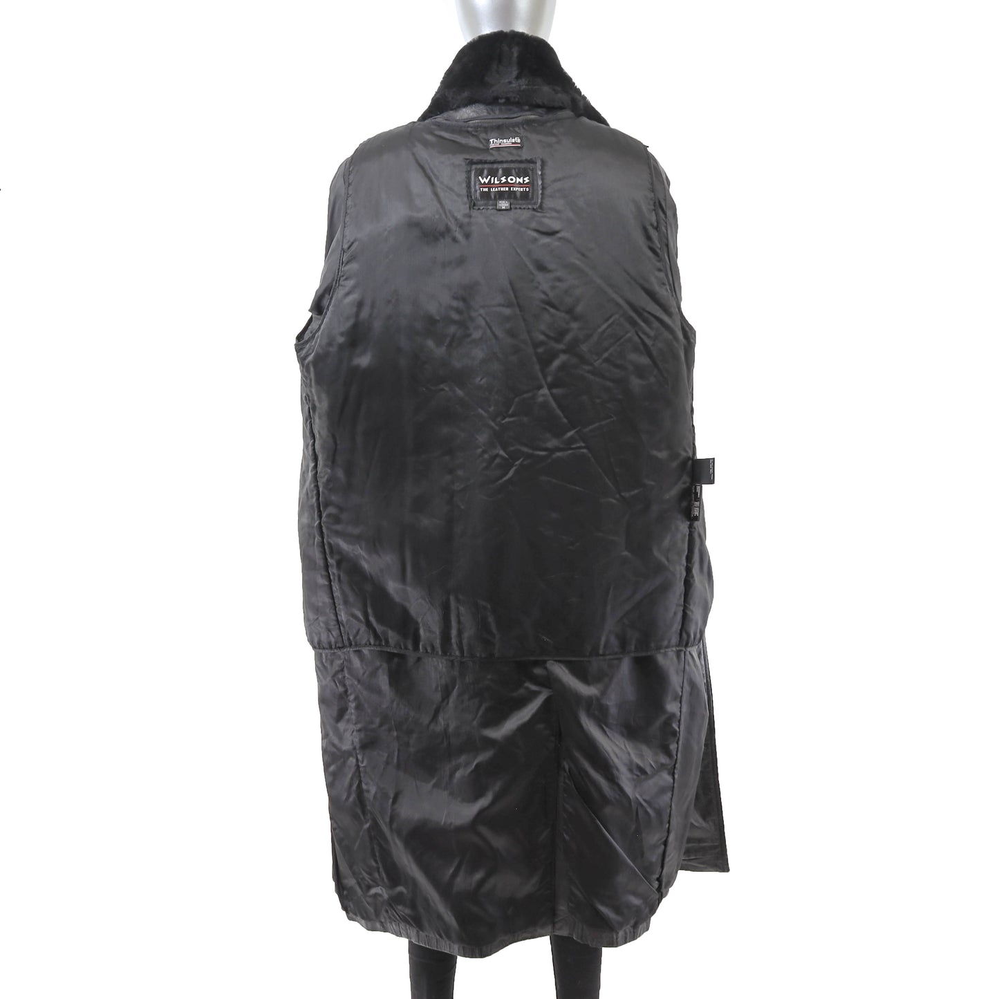 Black Leather Coat with Detachable Faux Fur Collar- Size M