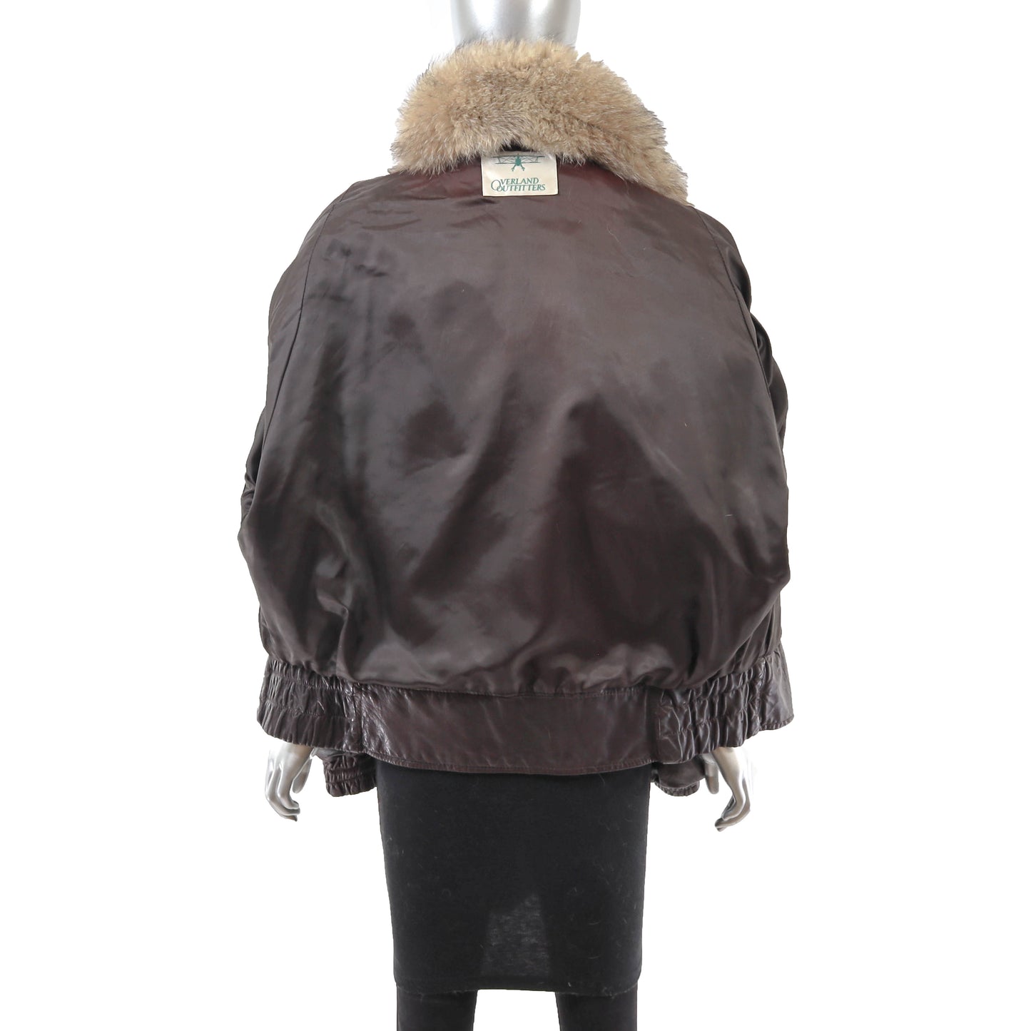 Leather Jacket with Crystal Fox Collar- Size L
