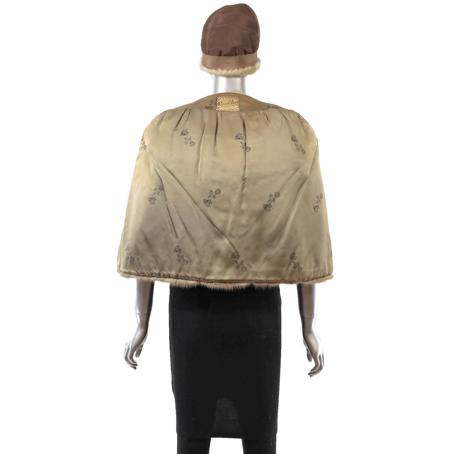 Light Brown Mink Cape with Matching Hat- Size Free