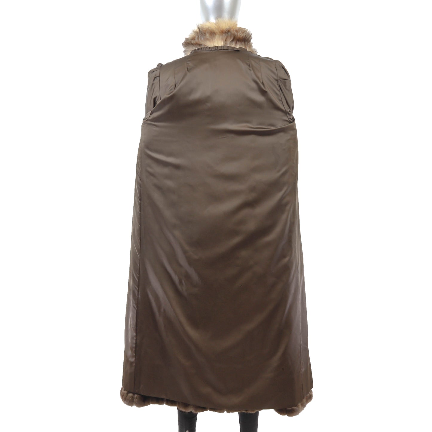 Brown Mink Coat with Fox Tuxedo- Size S