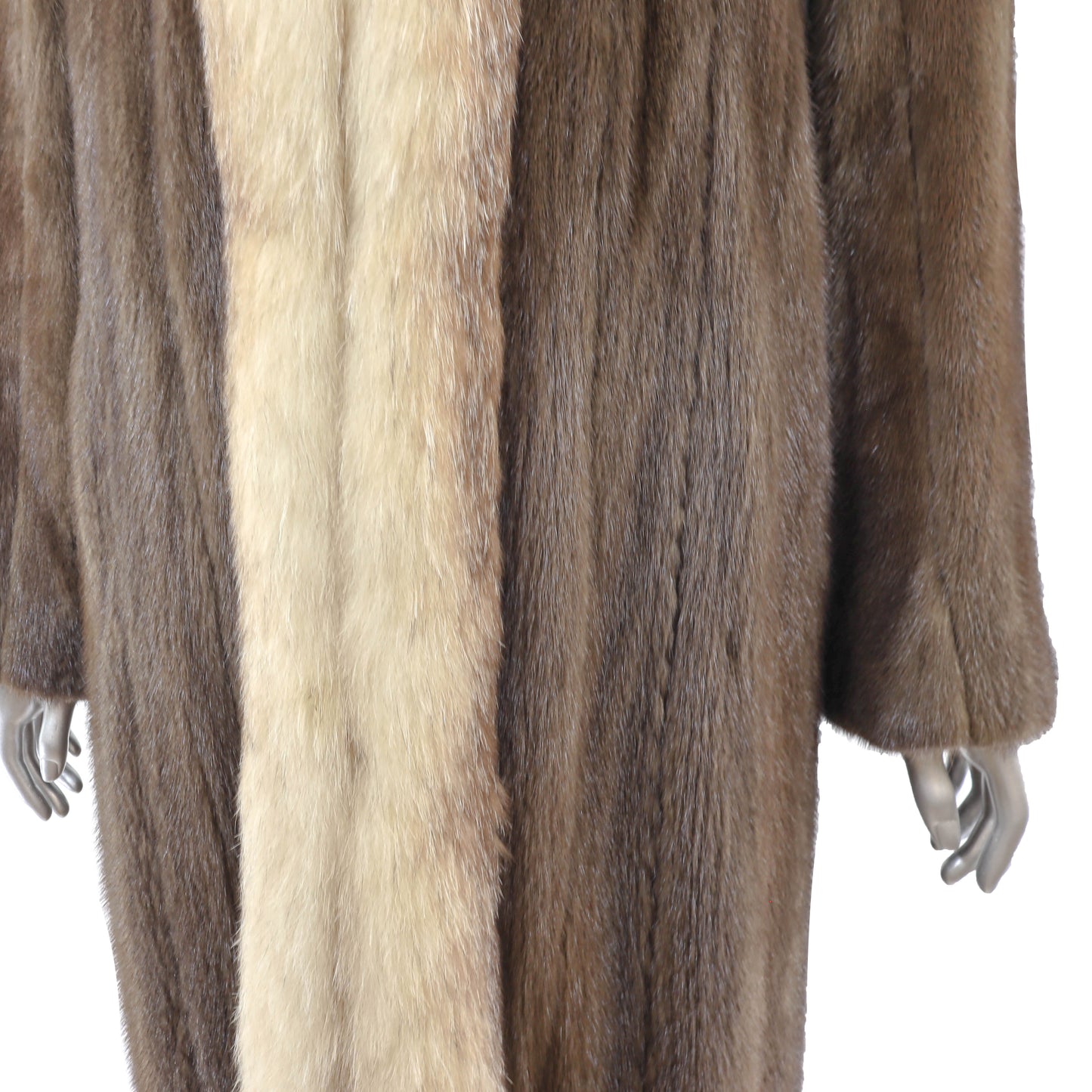 Brown Mink Coat with Fox Tuxedo- Size S