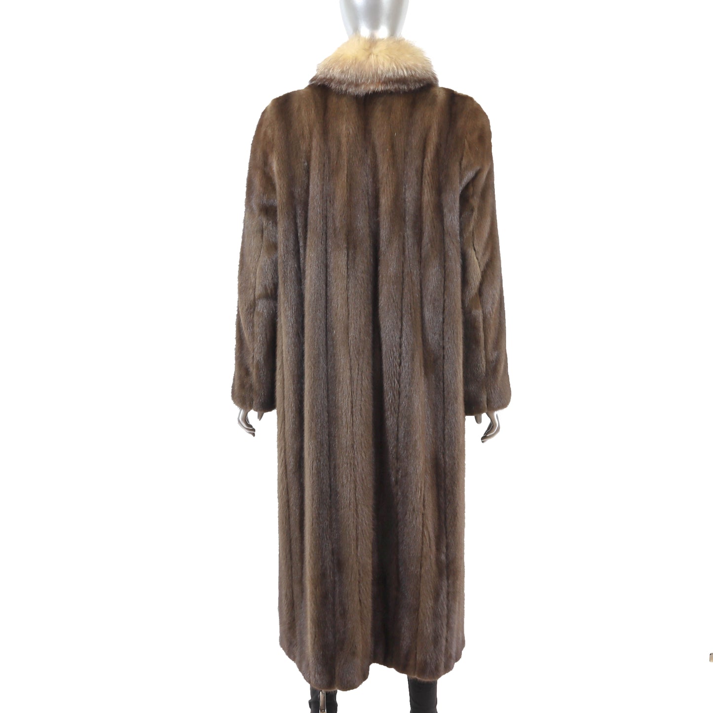 Brown Mink Coat with Fox Tuxedo- Size S