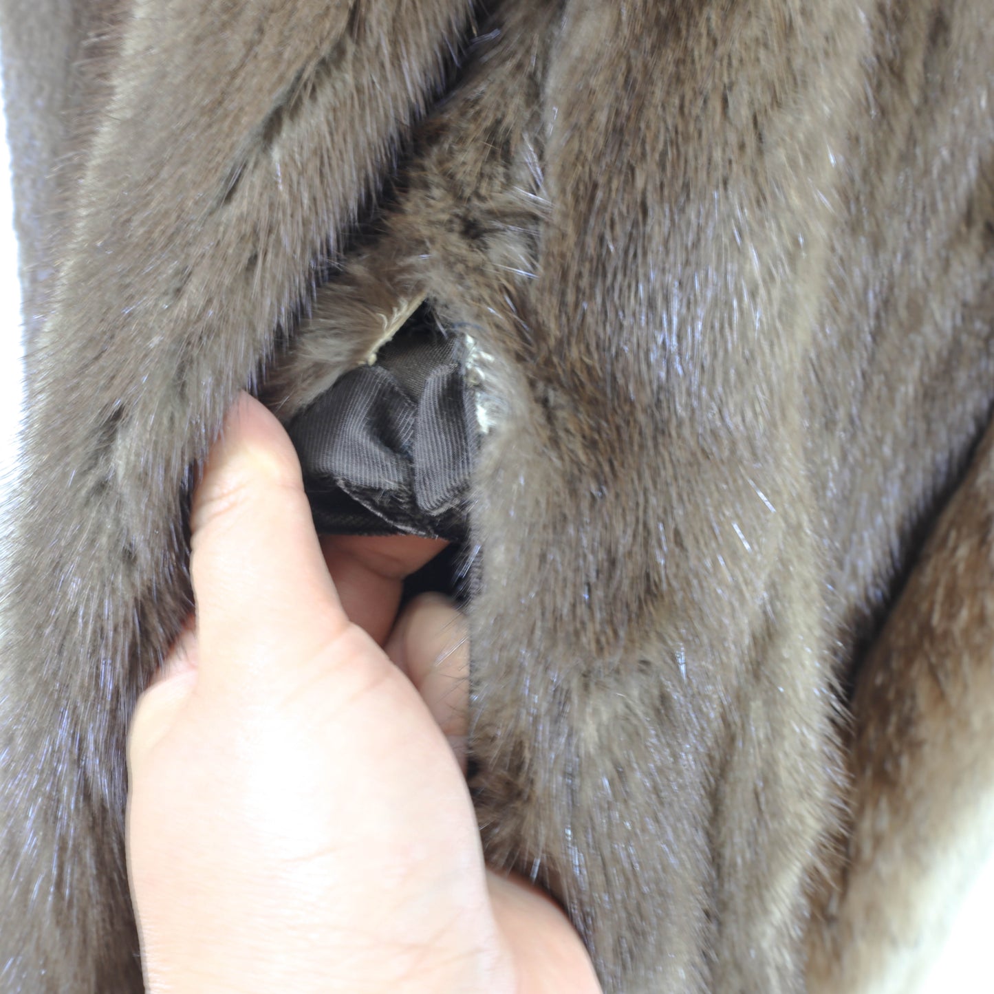 Brown Mink Coat with Fox Tuxedo- Size S