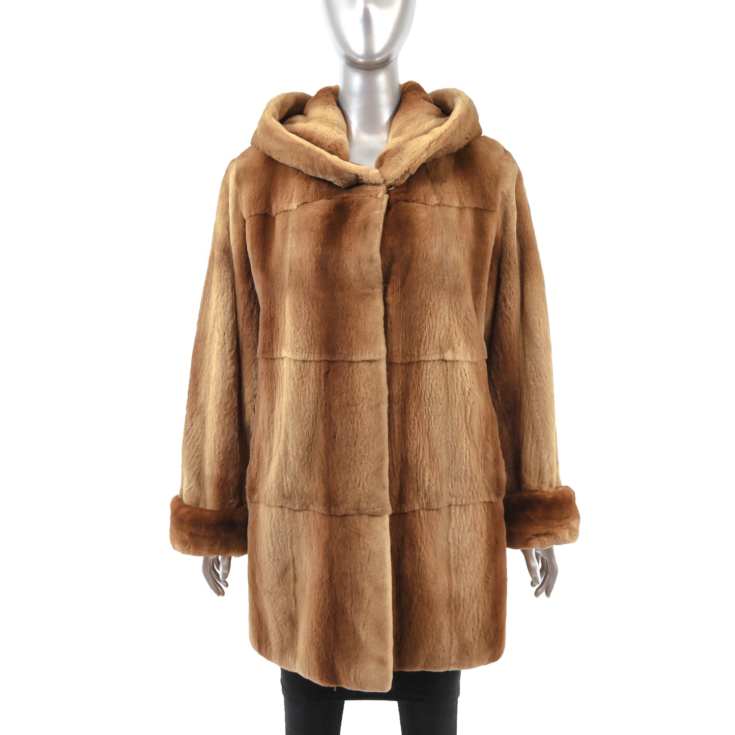 Zandra Rhodes/ Neiman Marcus Whiskey Hooded Sheared Mink 3/4 Coat- Size S