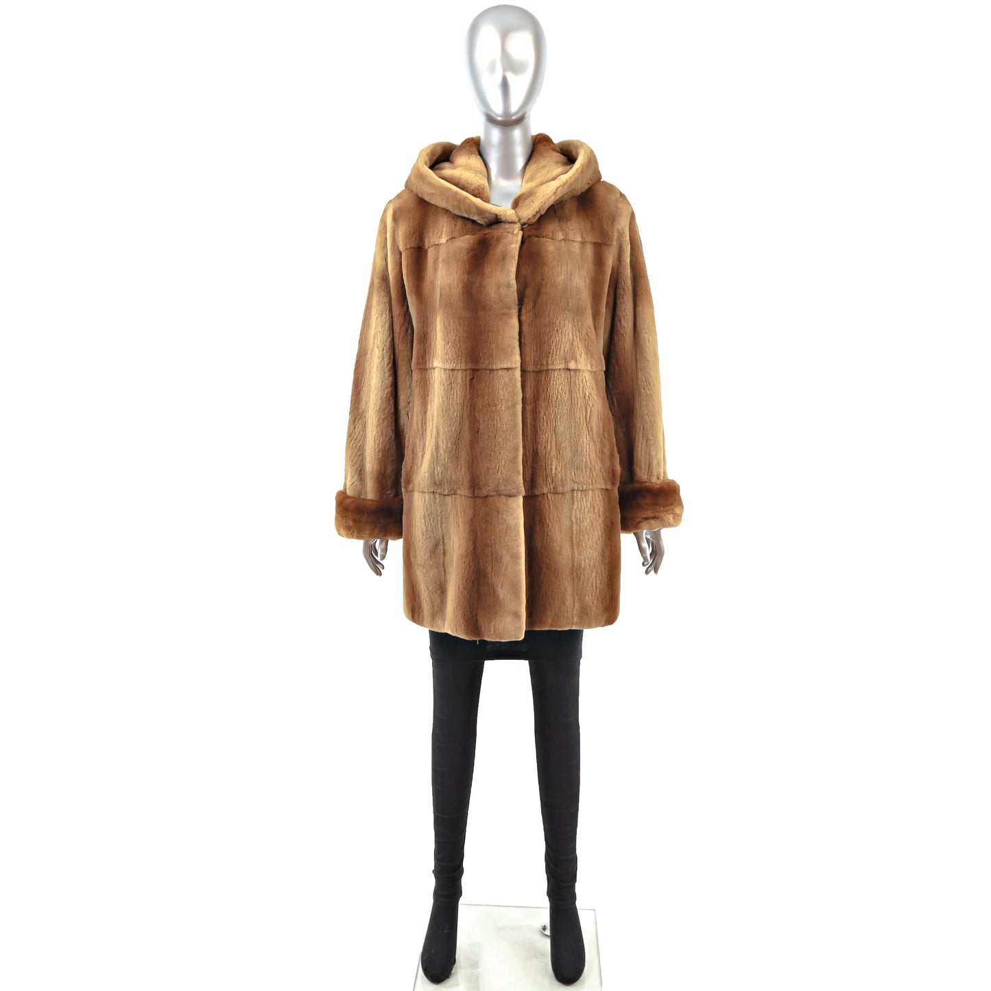 Zandra Rhodes/ Neiman Marcus Whiskey Hooded Sheared Mink 3/4 Coat- Size S