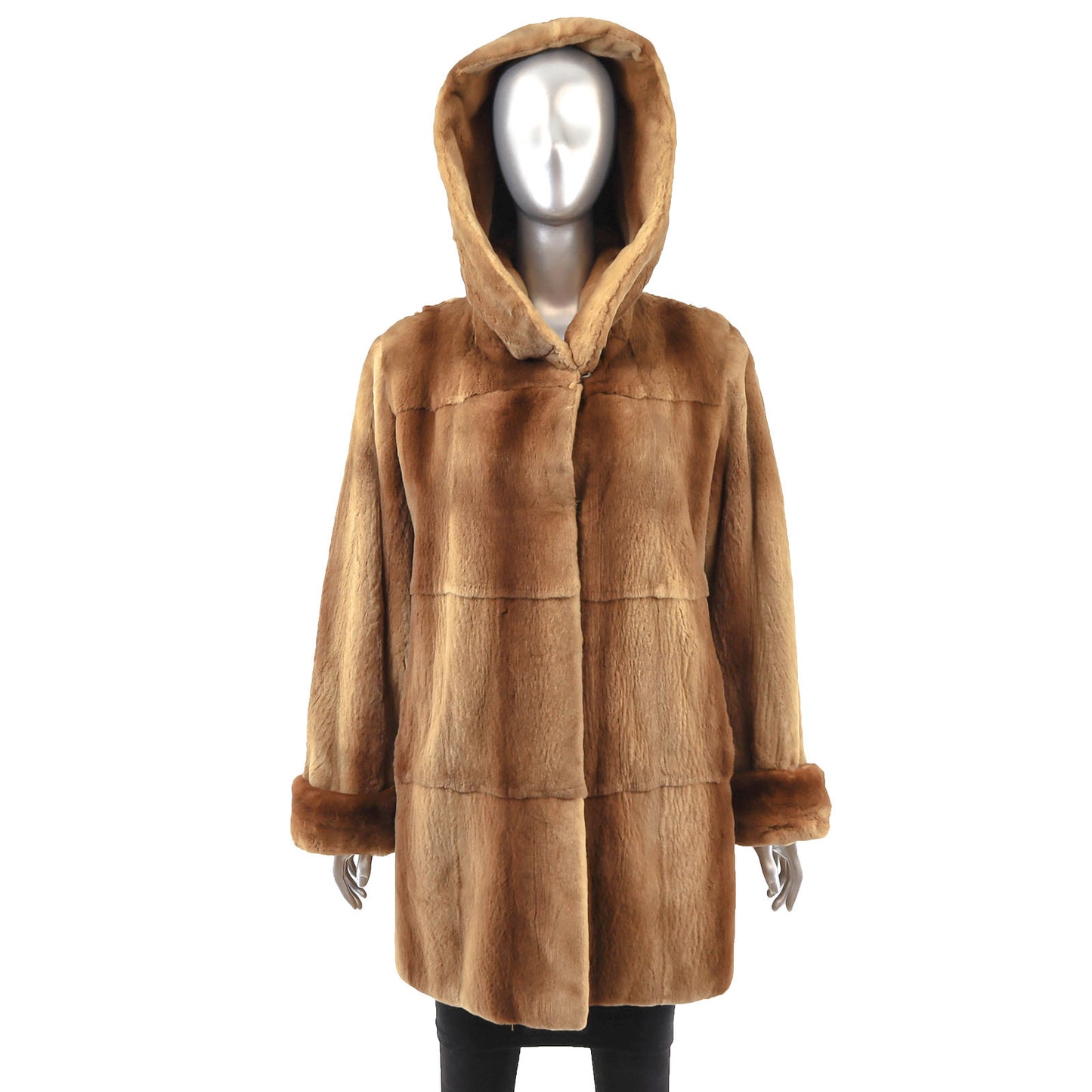 Zandra Rhodes/ Neiman Marcus Whiskey Hooded Sheared Mink 3/4 Coat- Size S