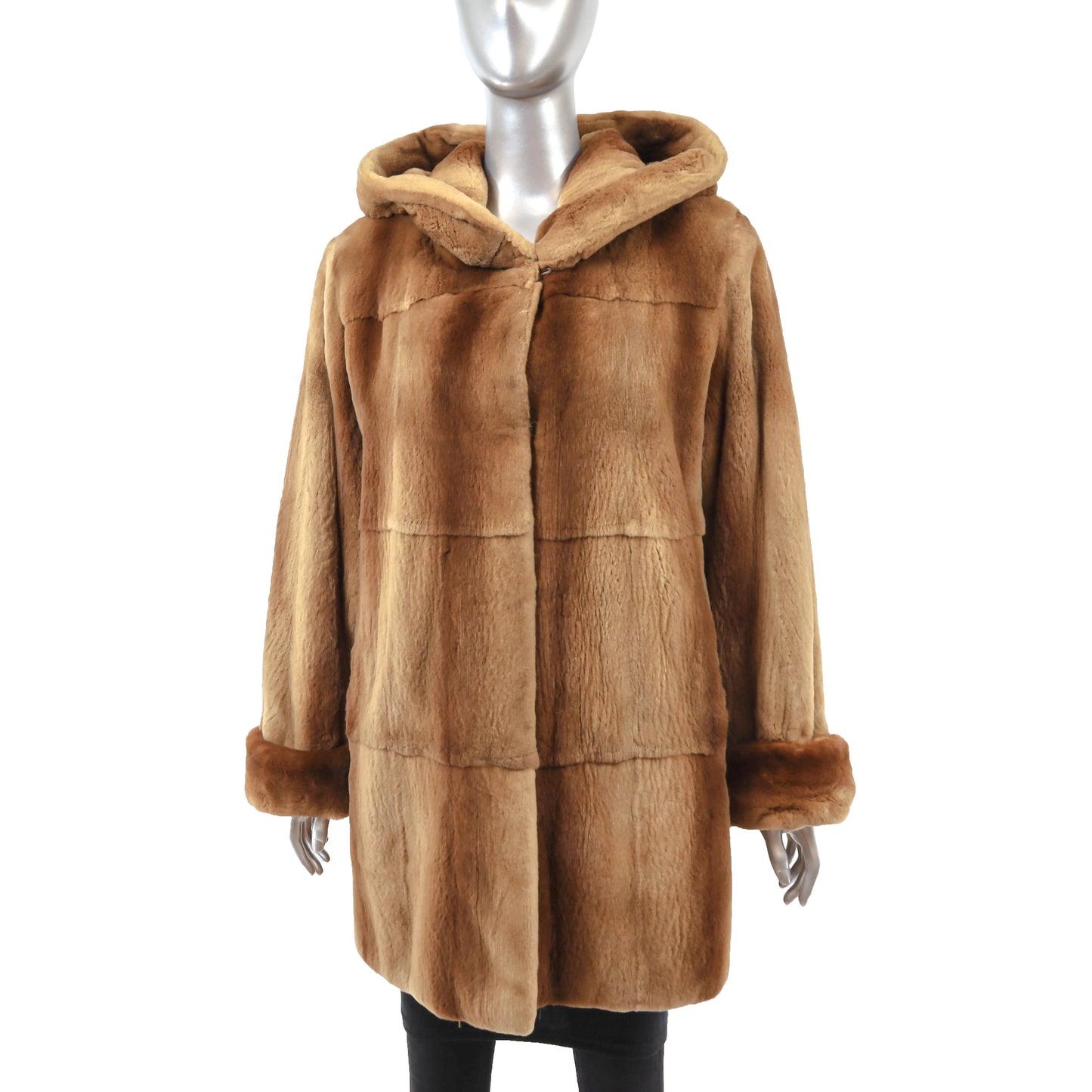 Zandra Rhodes/ Neiman Marcus Whiskey Hooded Sheared Mink 3/4 Coat- Size S