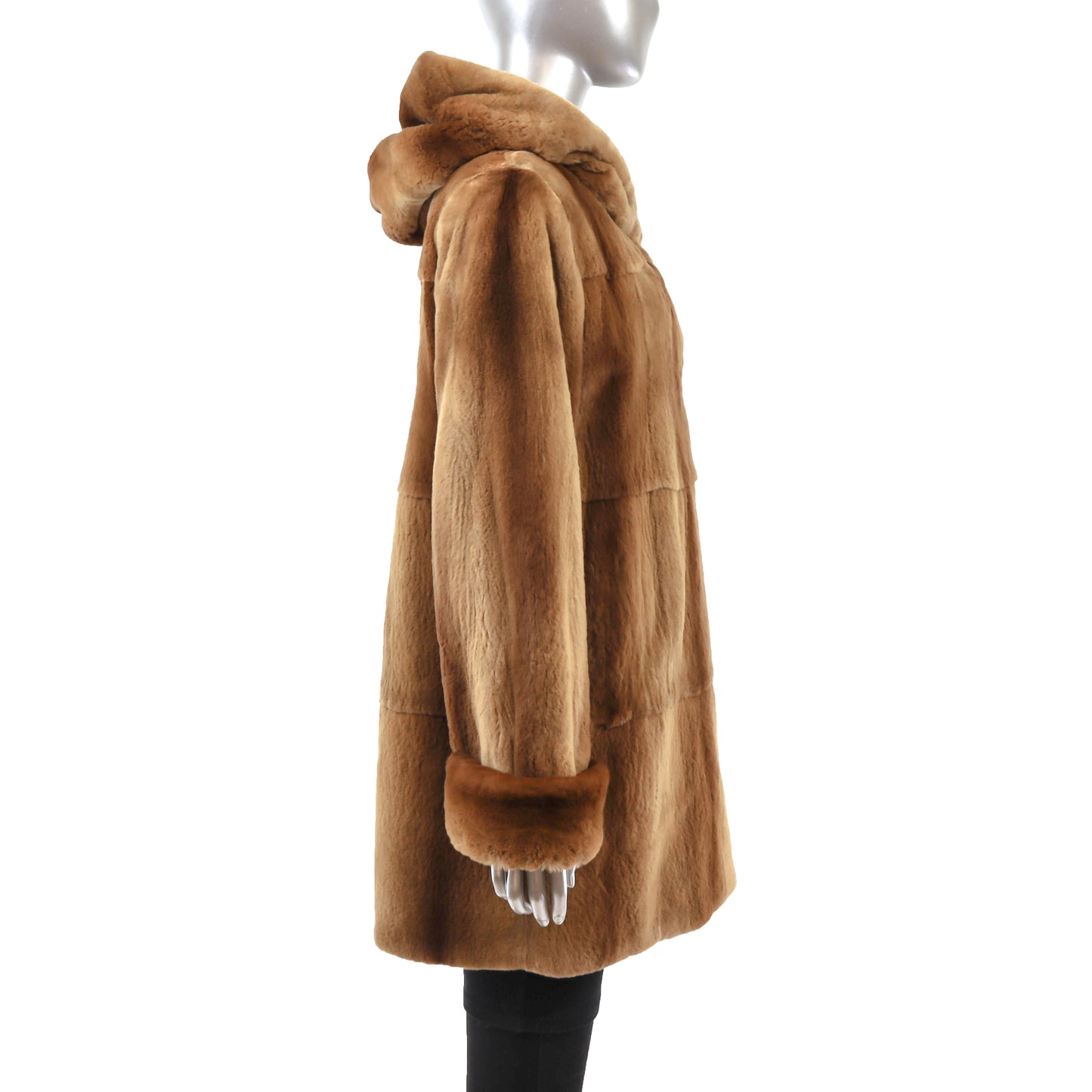 Zandra Rhodes/ Neiman Marcus Whiskey Hooded Sheared Mink 3/4 Coat- Size S