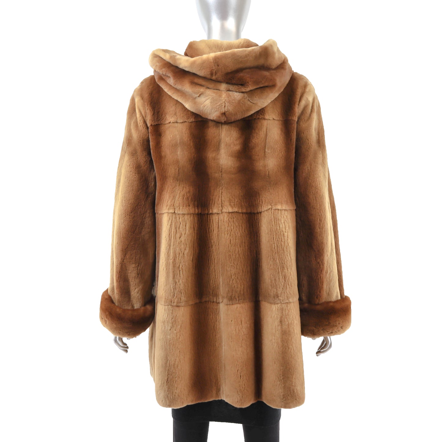 Zandra Rhodes/ Neiman Marcus Whiskey Hooded Sheared Mink 3/4 Coat- Size S