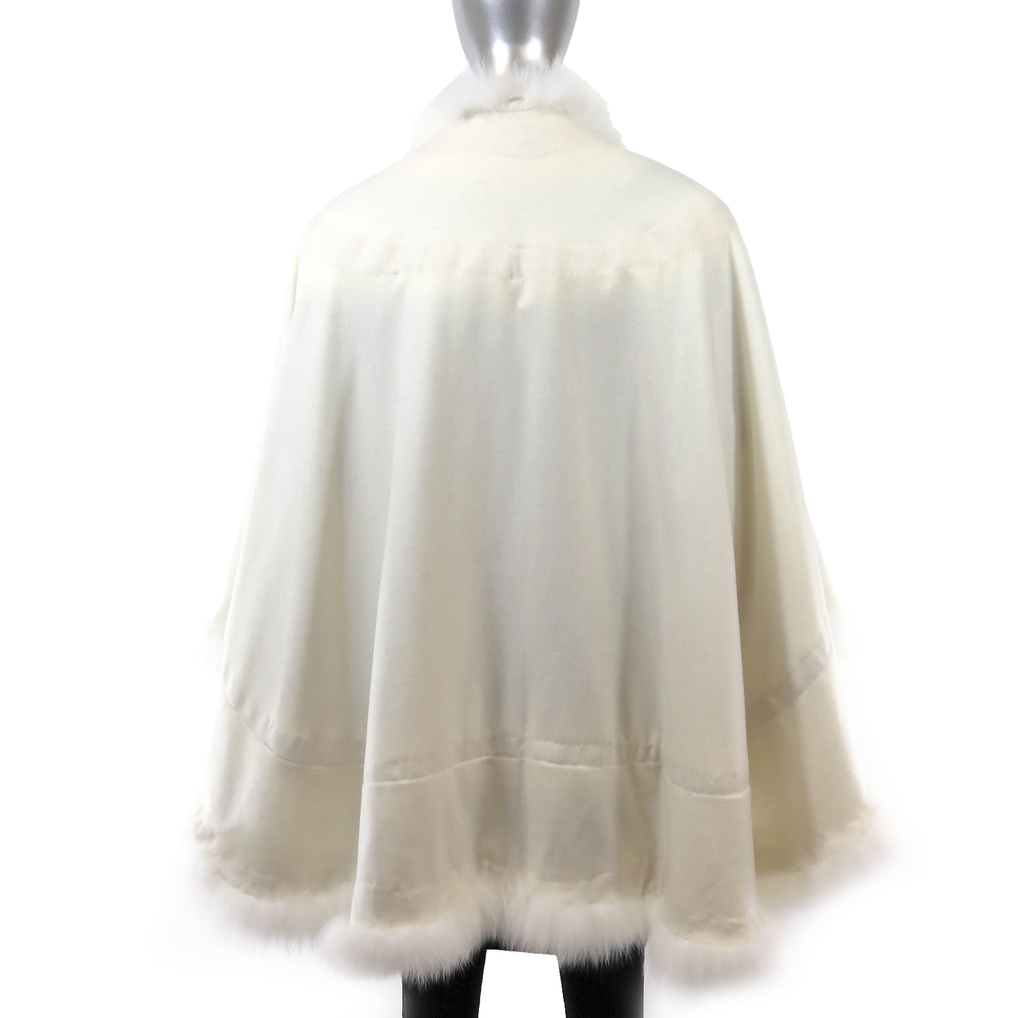 White Cashmere Cape with Fox Trim- Size Free