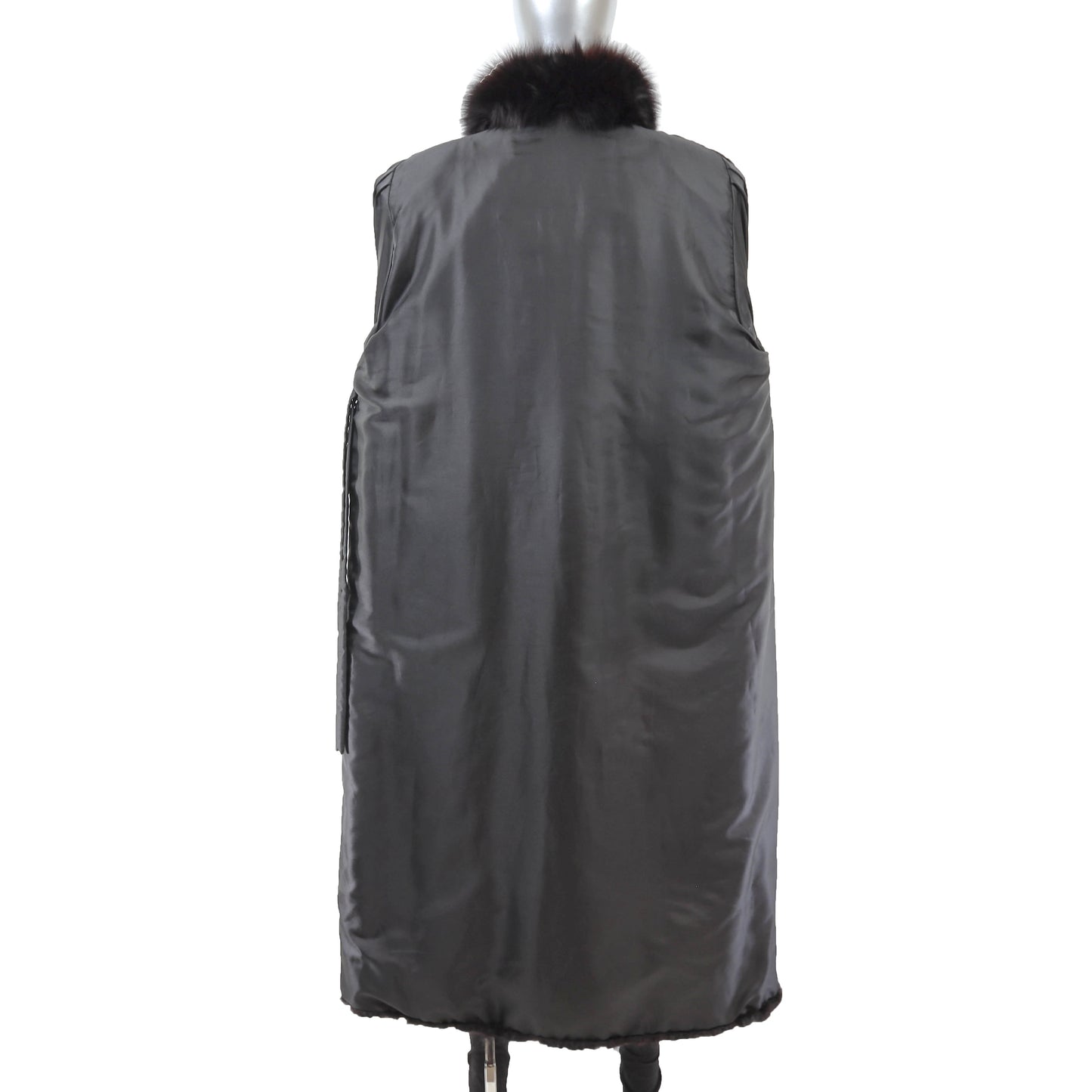 Black Section Mink Coat with Fox Tuxedo- Size XXL