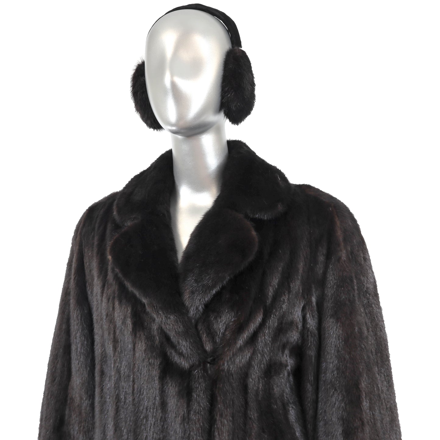 Black Mink Coat with Headband and Earmuffs- Size M