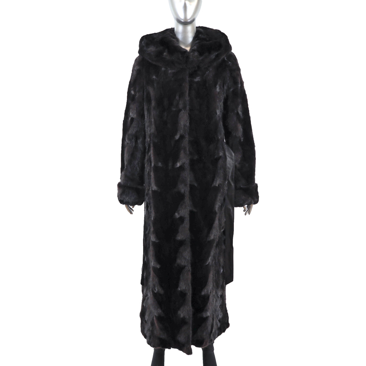 Black Hooded Section Mink Coat- Size L