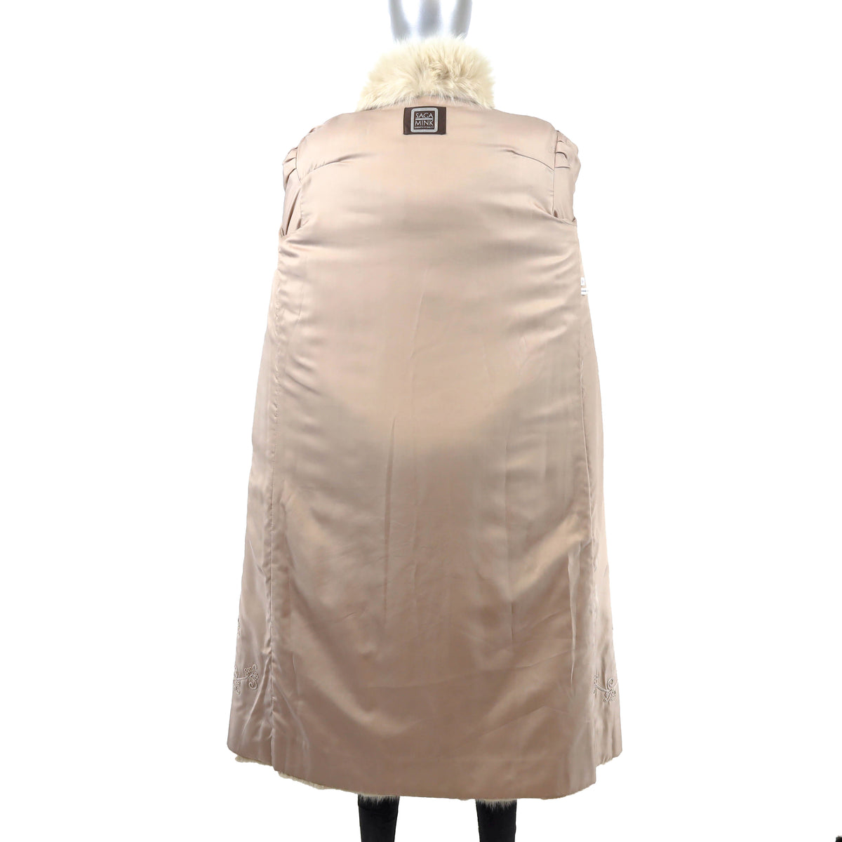 Beige Mink Coat with Fox Tuxedo- Size S
