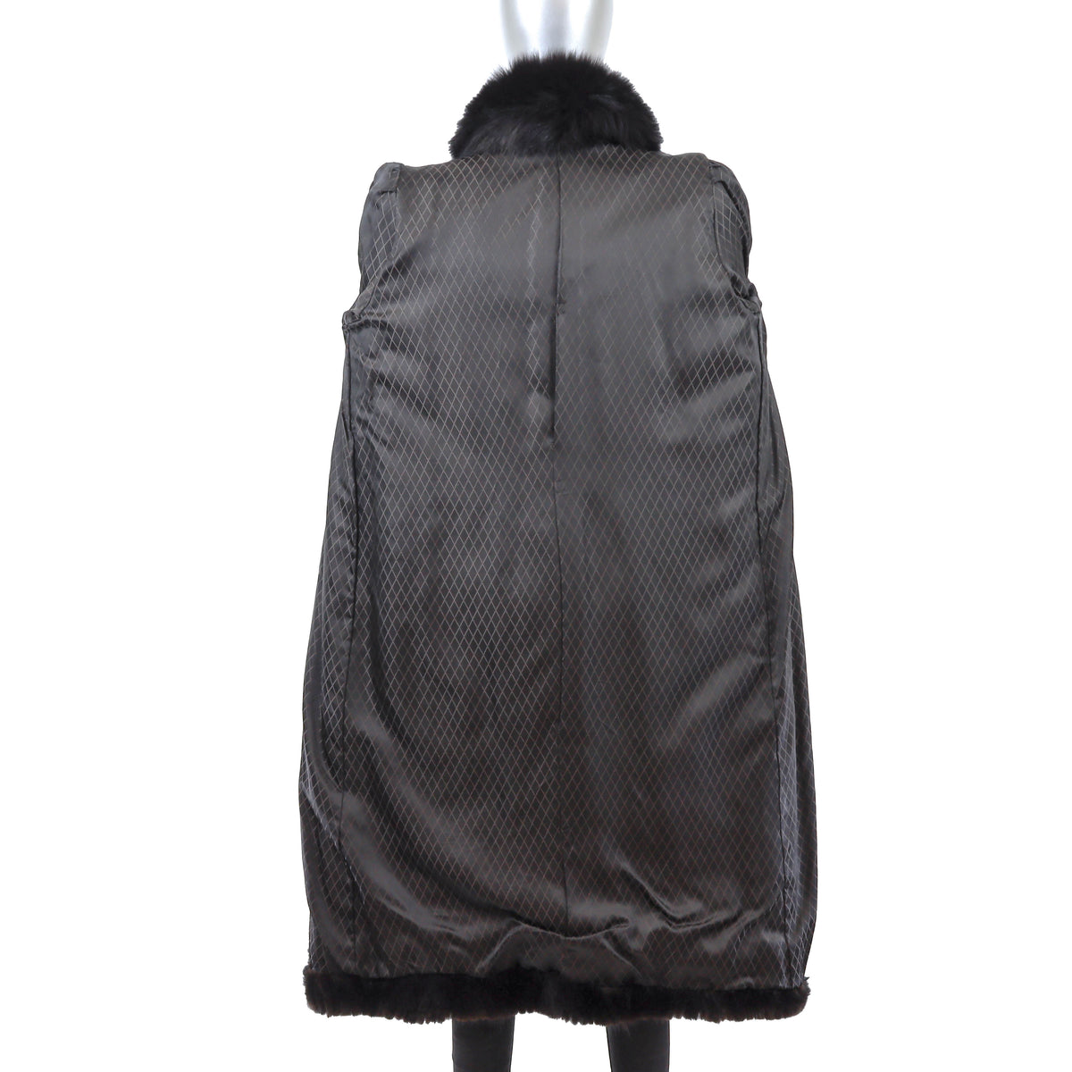 Dark Brown Mink Coat with Fox Tuxedo- Size M