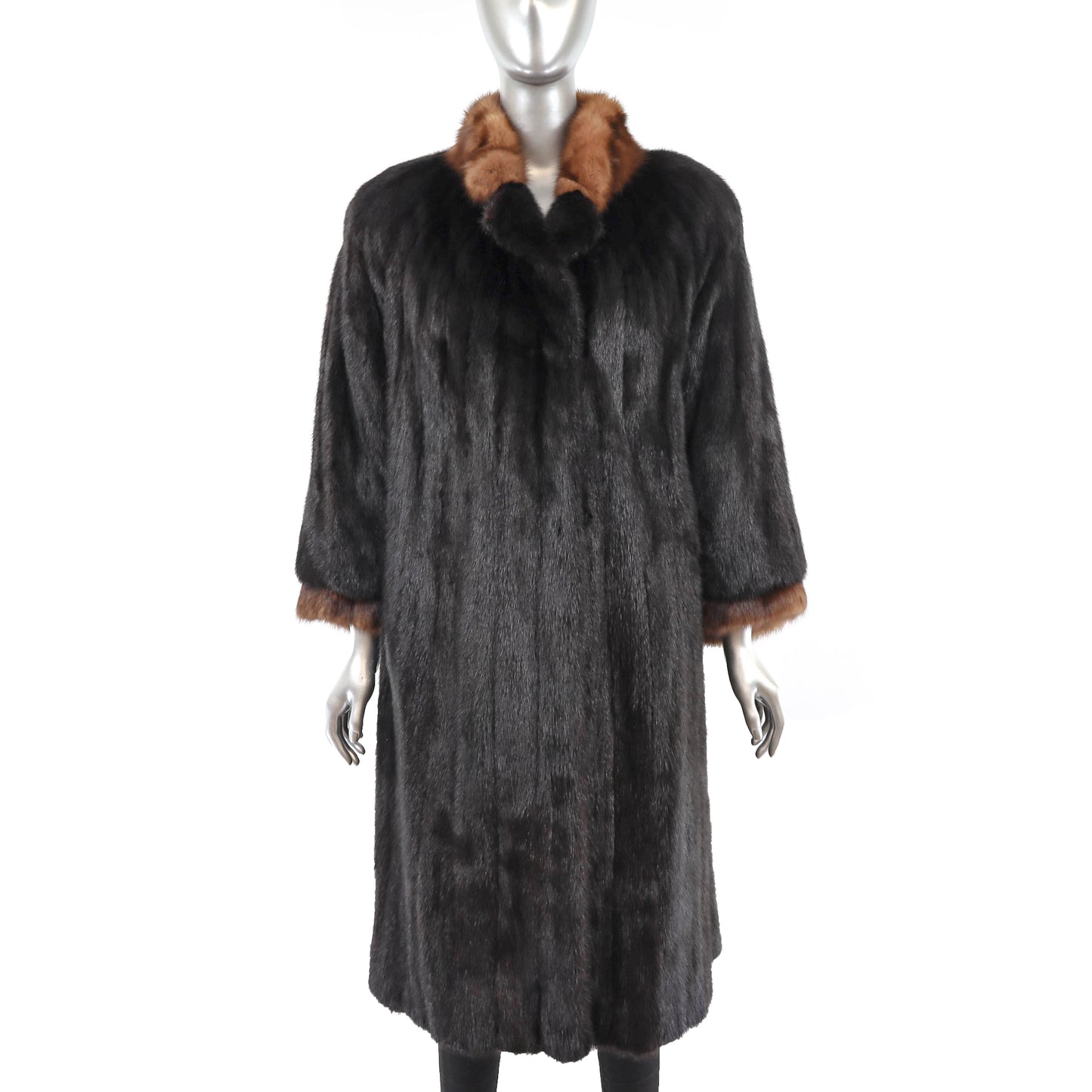 Black Mink Coat with Sable Trim- Size M