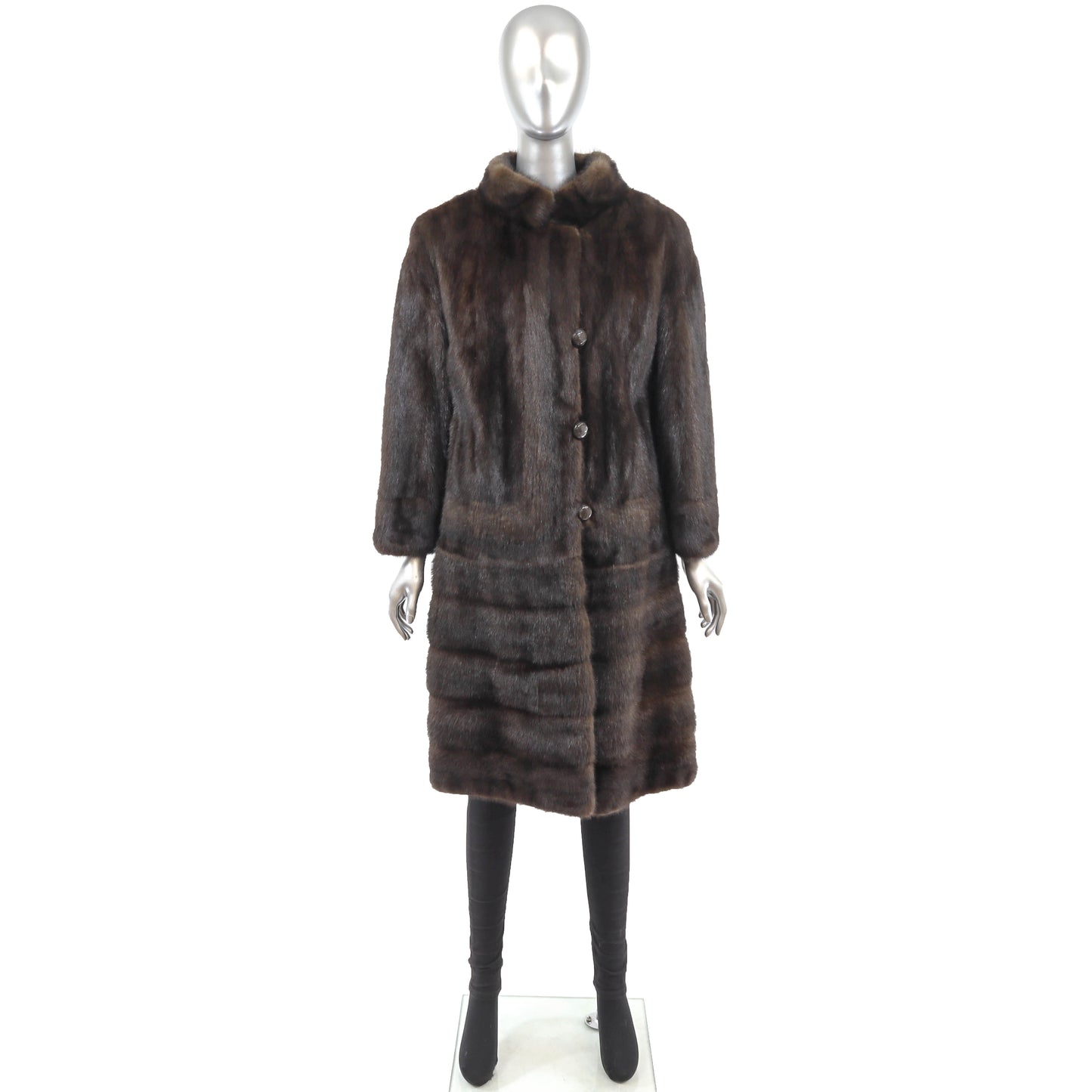 Brown Mink Coat with Zip Off Hem- Size S