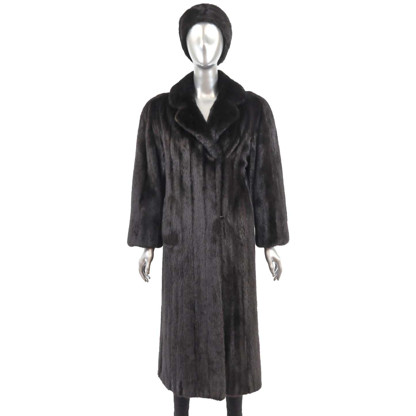 Black Mink Coat with Headband and Earmuffs- Size M