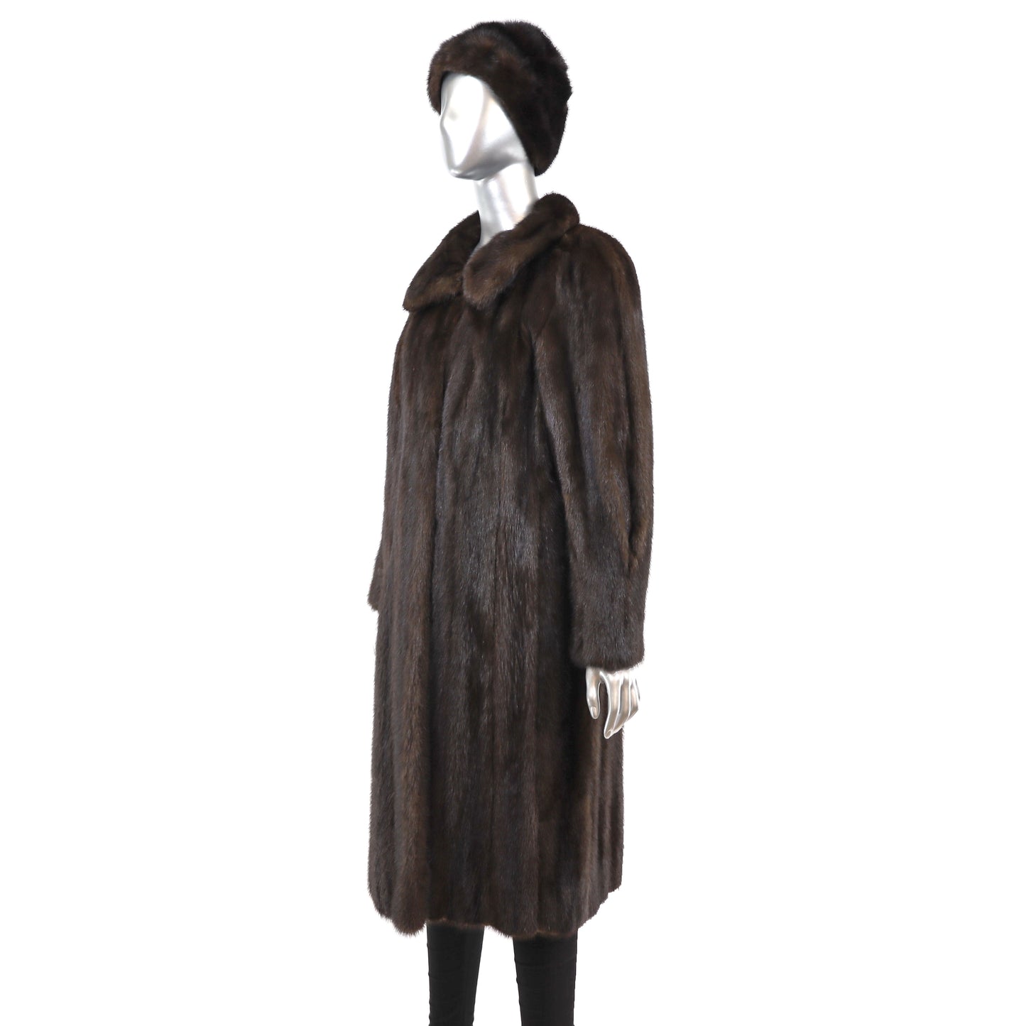 Dark Brown Mink Coat with Matching Hat- Size L