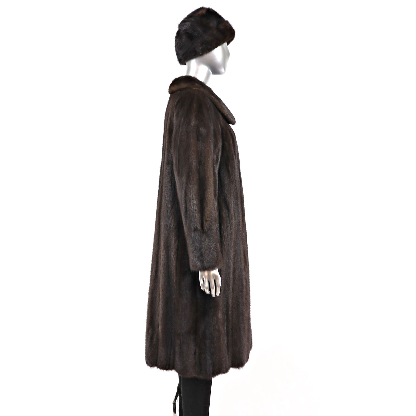 Dark Brown Mink Coat with Matching Hat- Size L