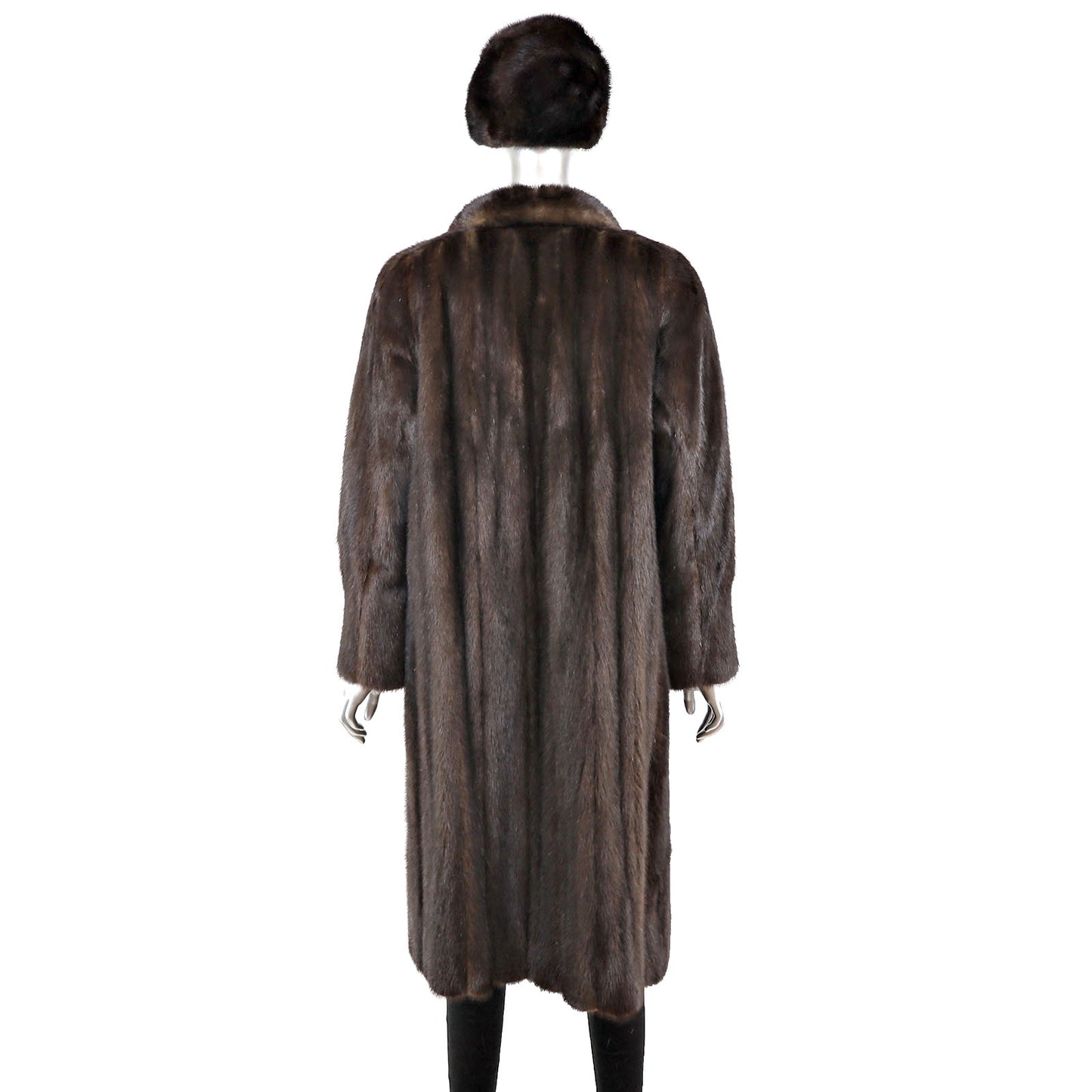 Dark Brown Mink Coat with Matching Hat- Size L