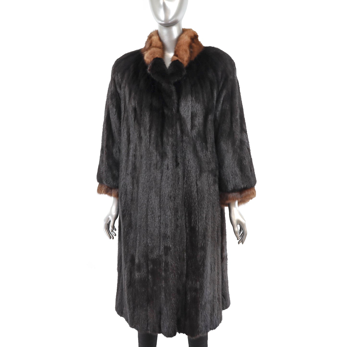 Black Mink Coat with Sable Trim- Size M