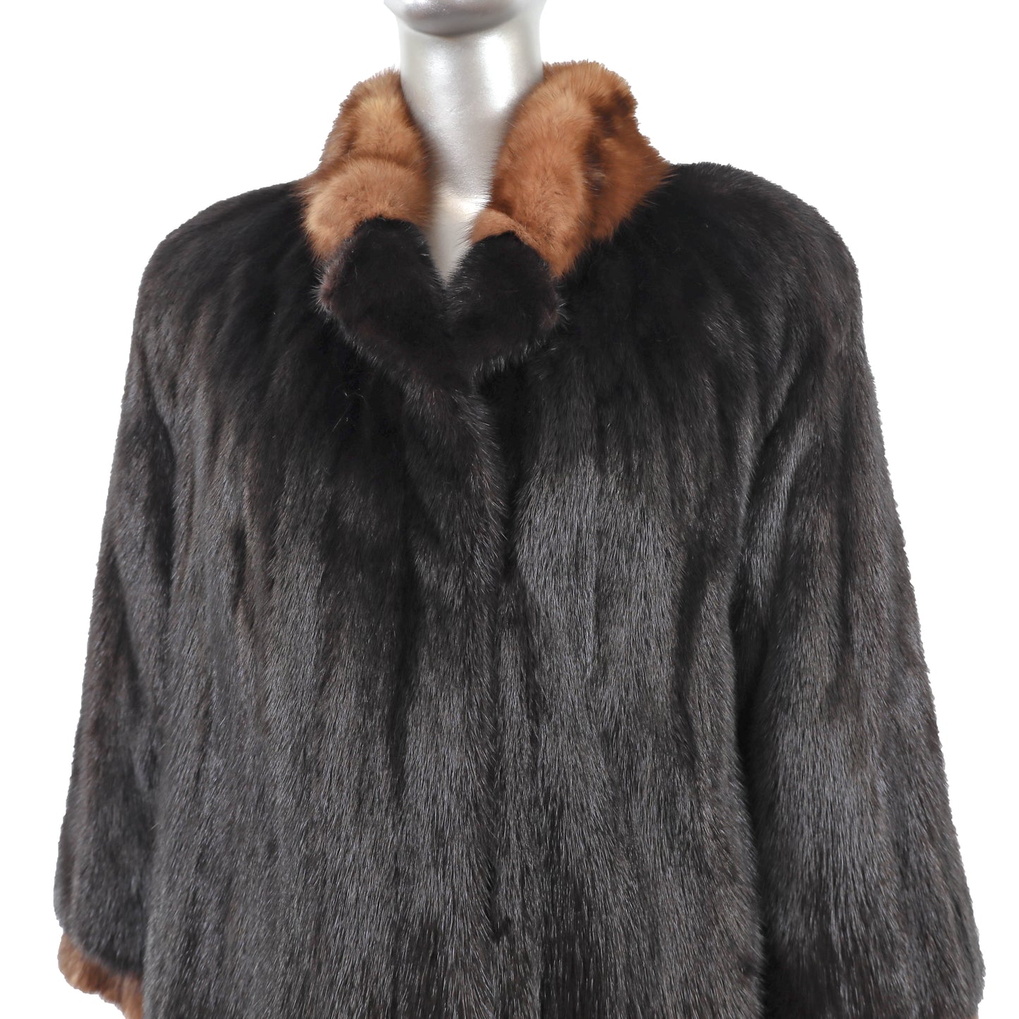 Black Mink Coat with Sable Trim- Size M
