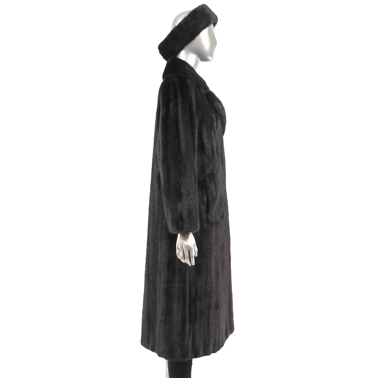 Black Mink Coat with Headband and Earmuffs- Size M