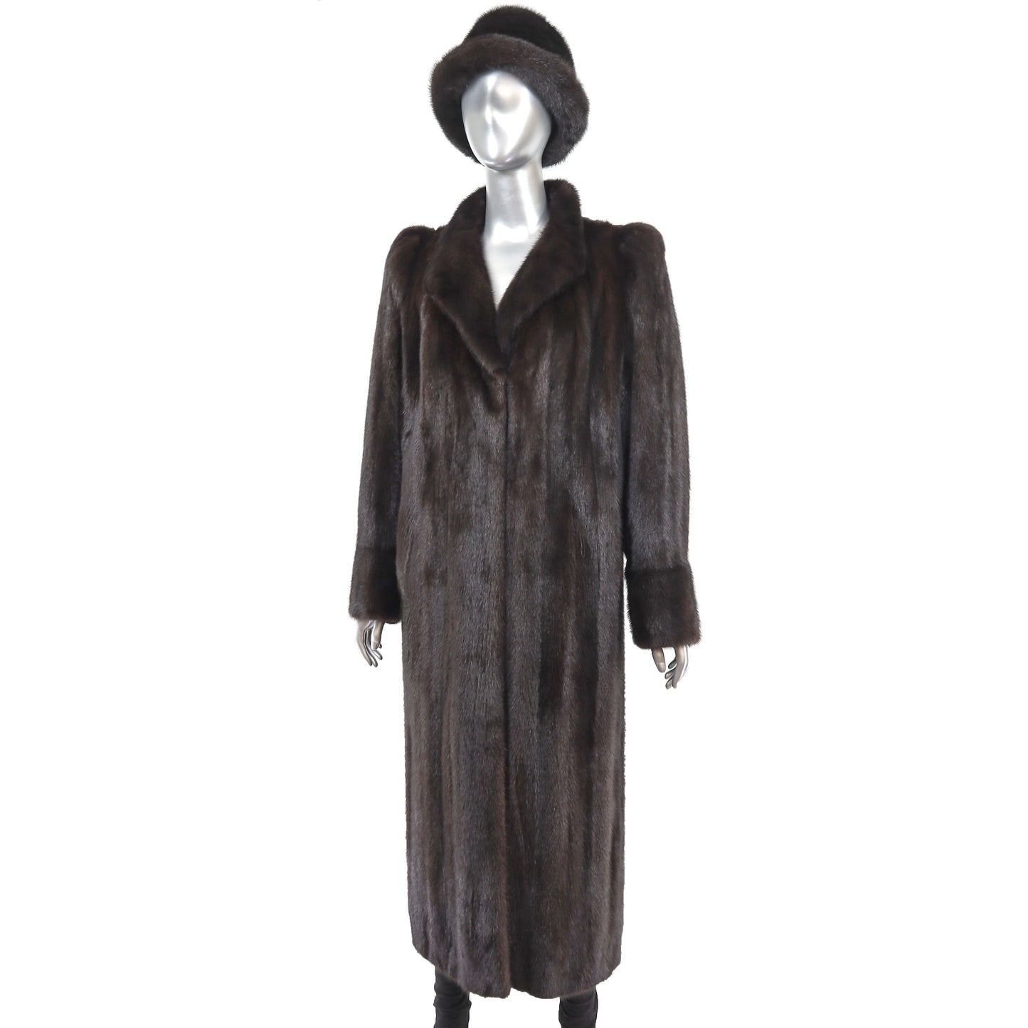 Brown Mink Coat with Matching Hat- Size M