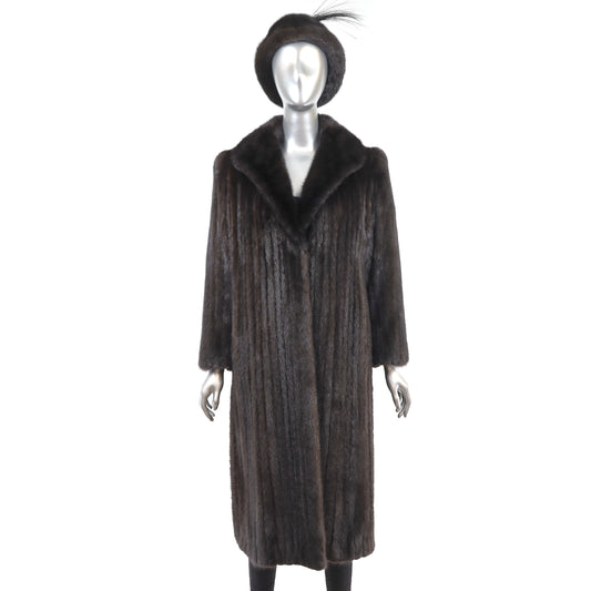 Dark Brown Mink Coat with Matching Hat- Size M