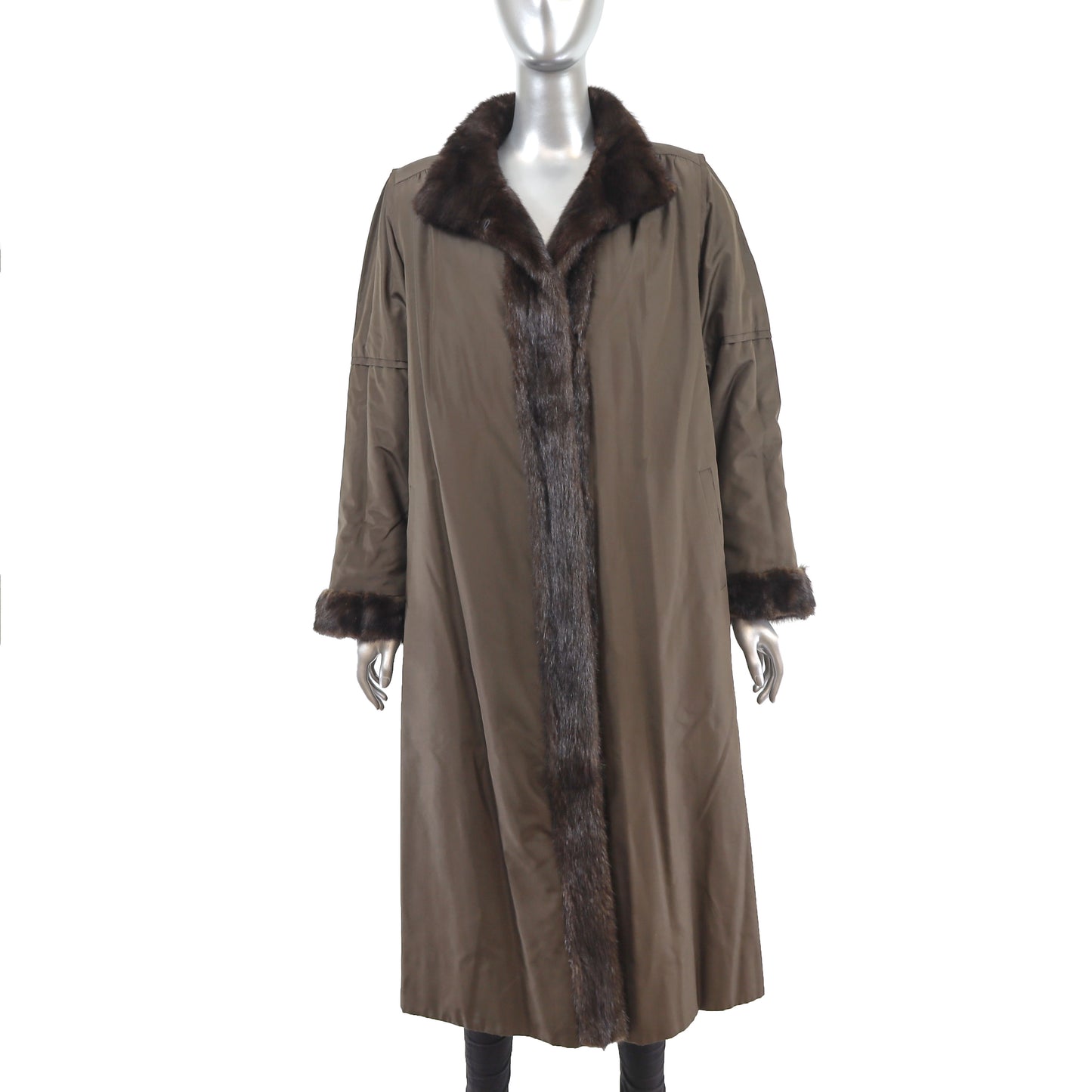 Dark Brown Mink Coat Reversible to Taffeta- Size L