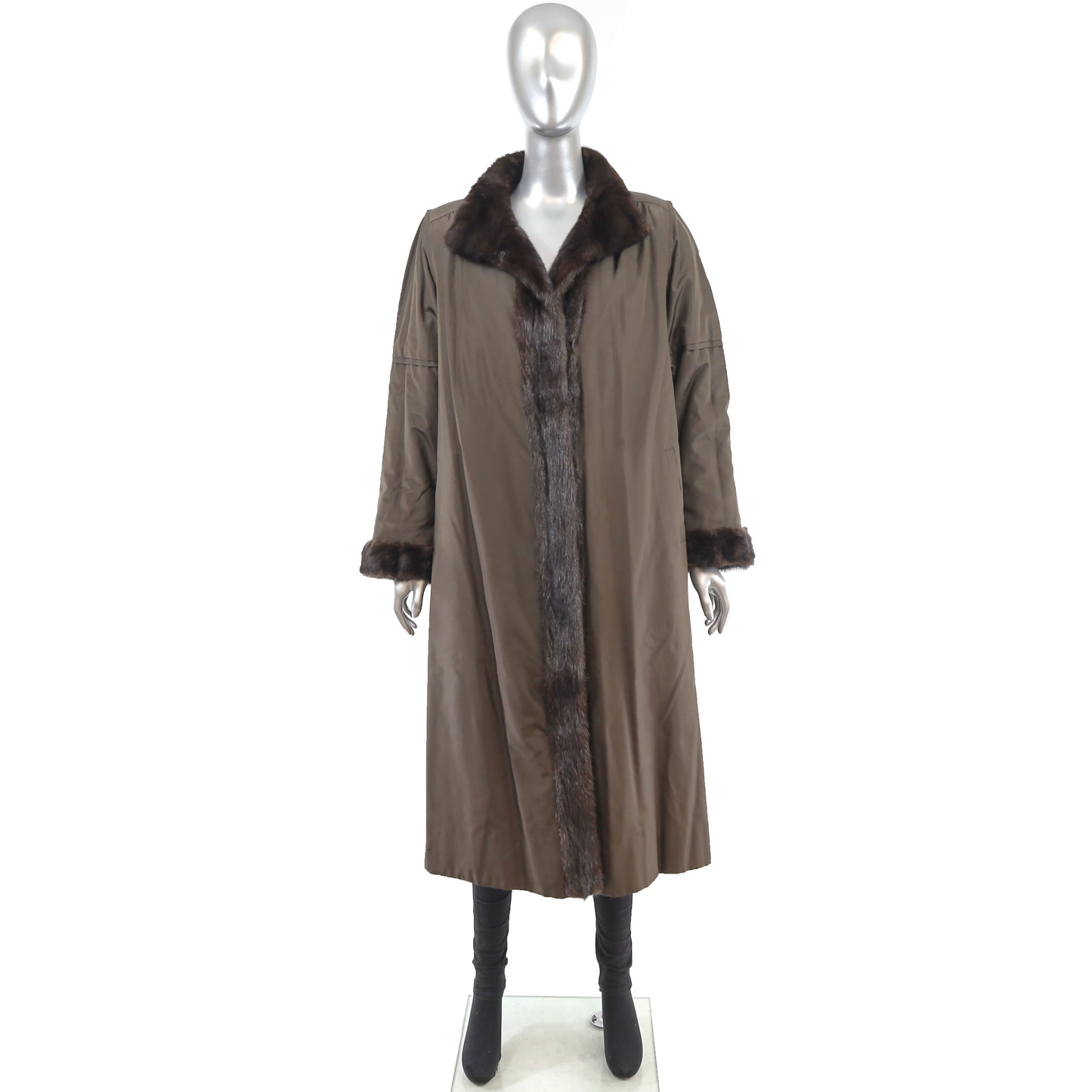 Dark Brown Mink Coat Reversible to Taffeta- Size L
