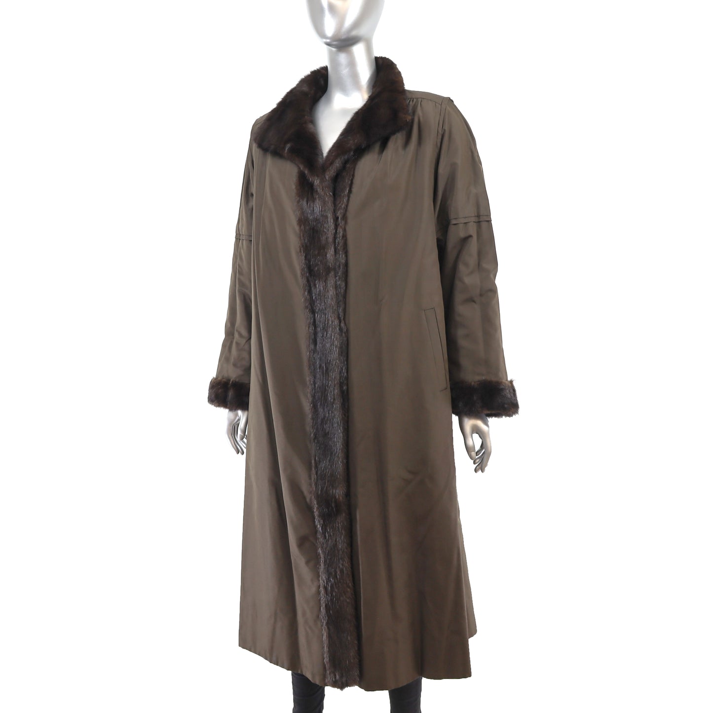 Dark Brown Mink Coat Reversible to Taffeta- Size L